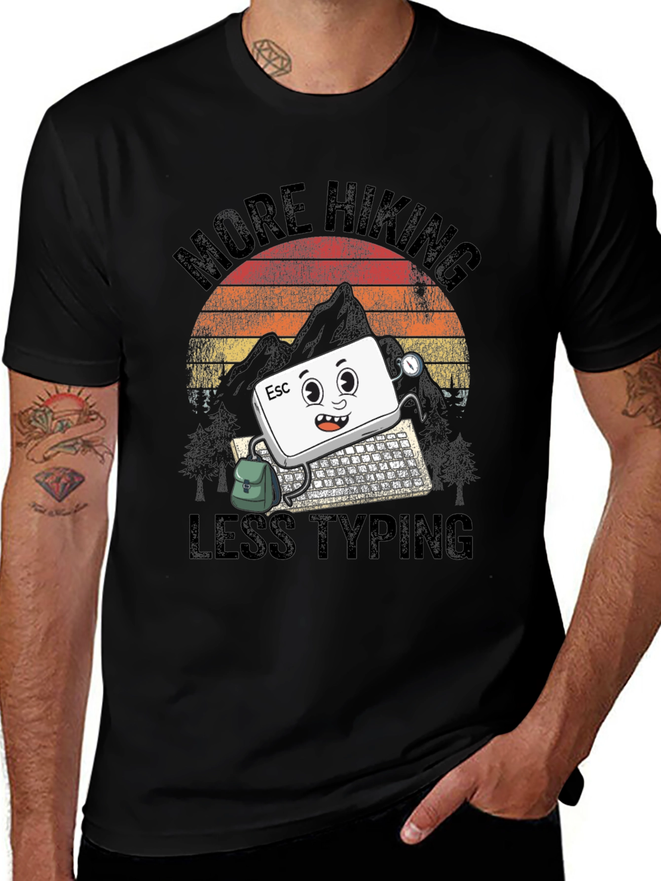More Hiking Less Typing Graphic Tee