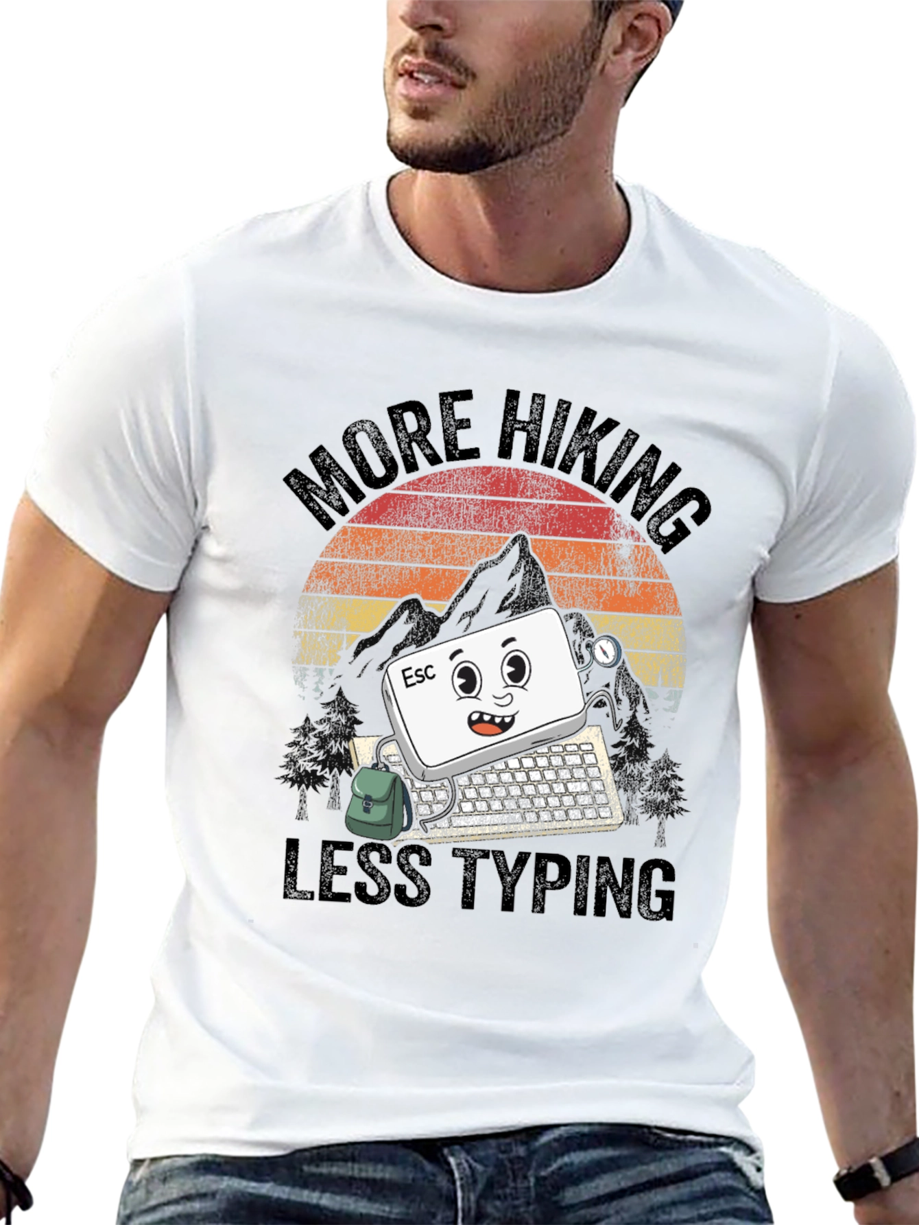 More Hiking Less Typing Graphic Tee