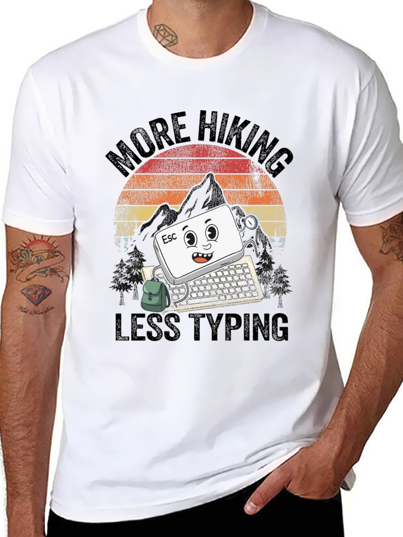 More Hiking Less Typing Graphic Tee