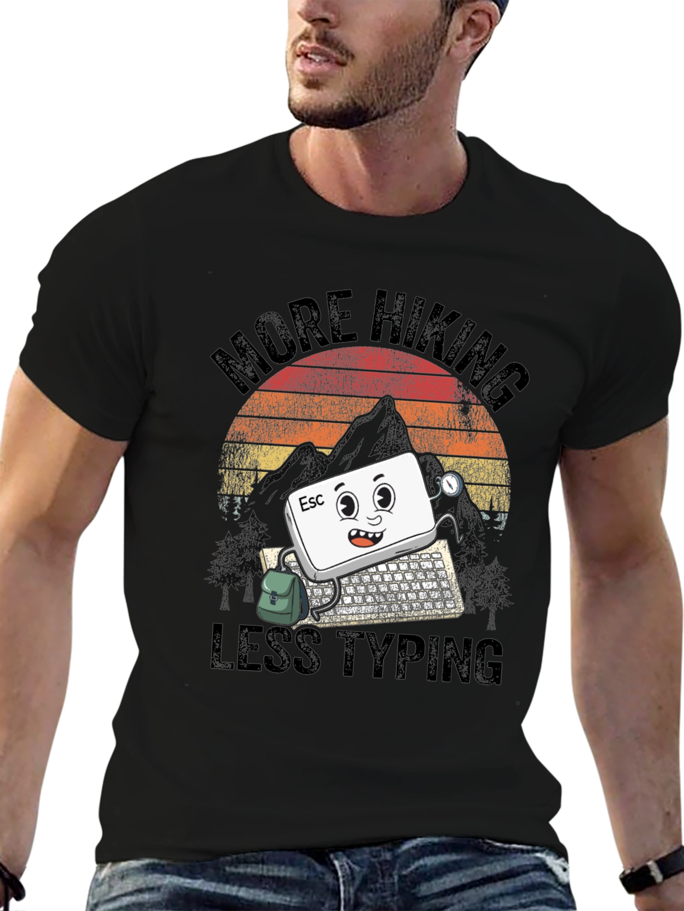 More Hiking Less Typing Graphic Tee
