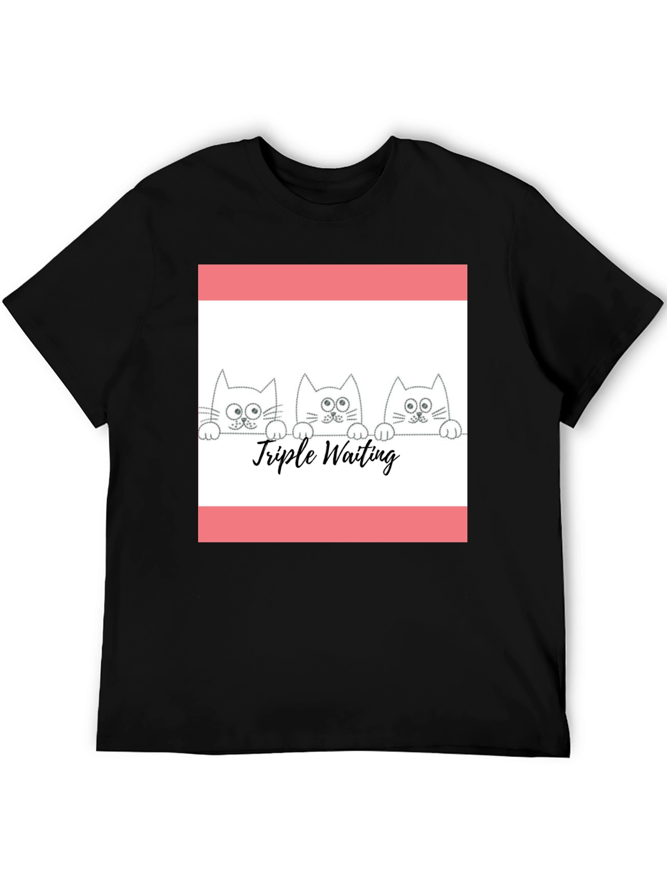 Triple Waiting Cats Black T-Shirt - Cute Graphic Tee