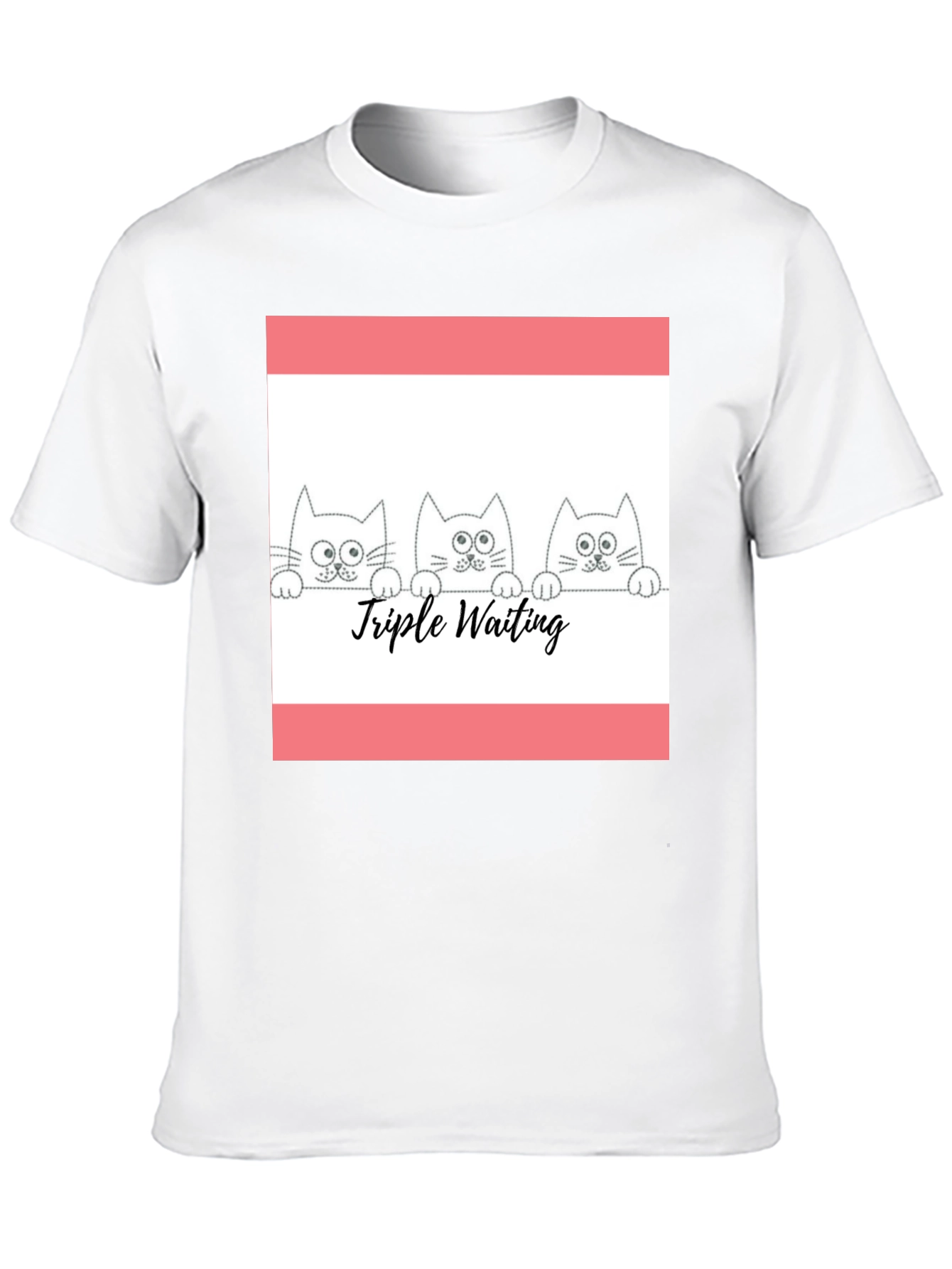 Triple Waiting Cats Black T-Shirt - Cute Graphic Tee