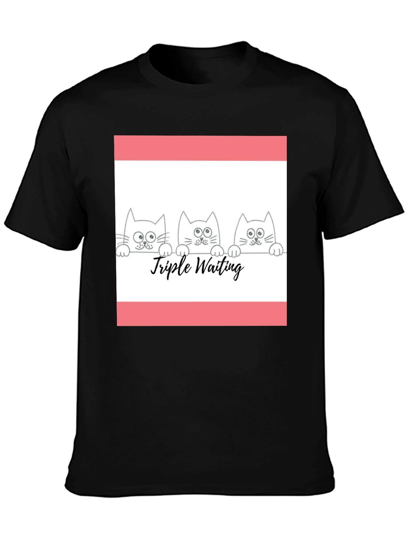 Triple Waiting Cats Black T-Shirt - Cute Graphic Tee