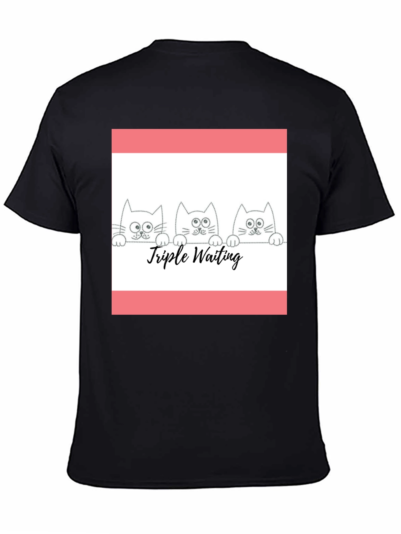 Triple Waiting Cats Black T-Shirt - Cute Graphic Tee