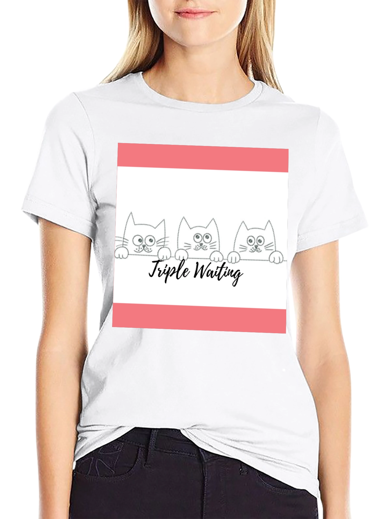 Triple Waiting Cats Black T-Shirt - Cute Graphic Tee
