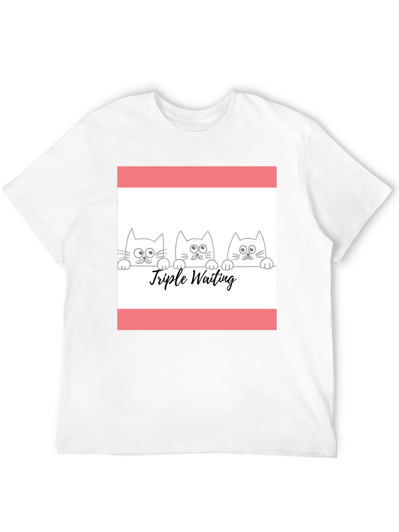Triple Waiting Cats Black T-Shirt - Cute Graphic Tee