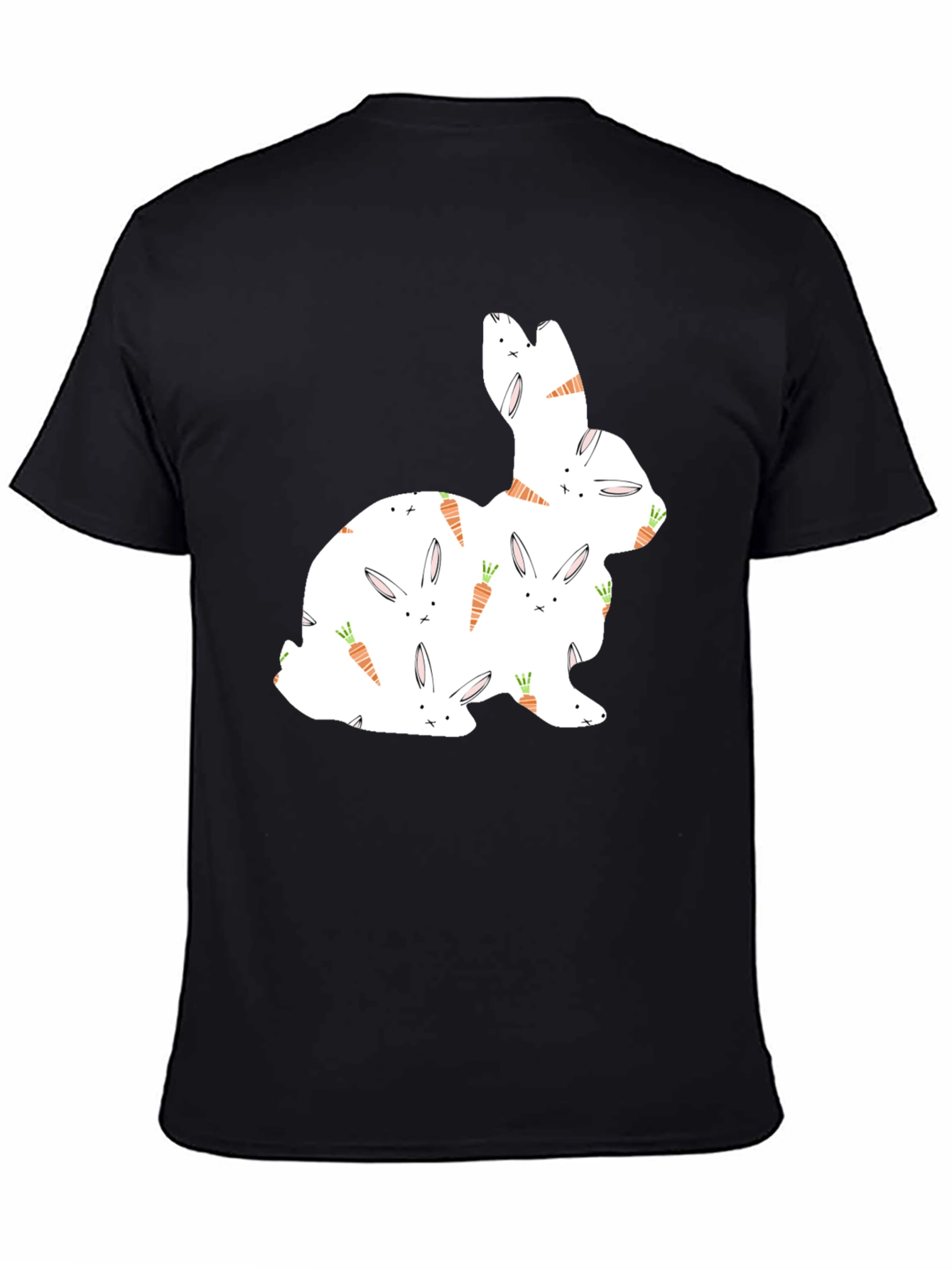 Bunny & Carrot Pattern Black T-Shirt