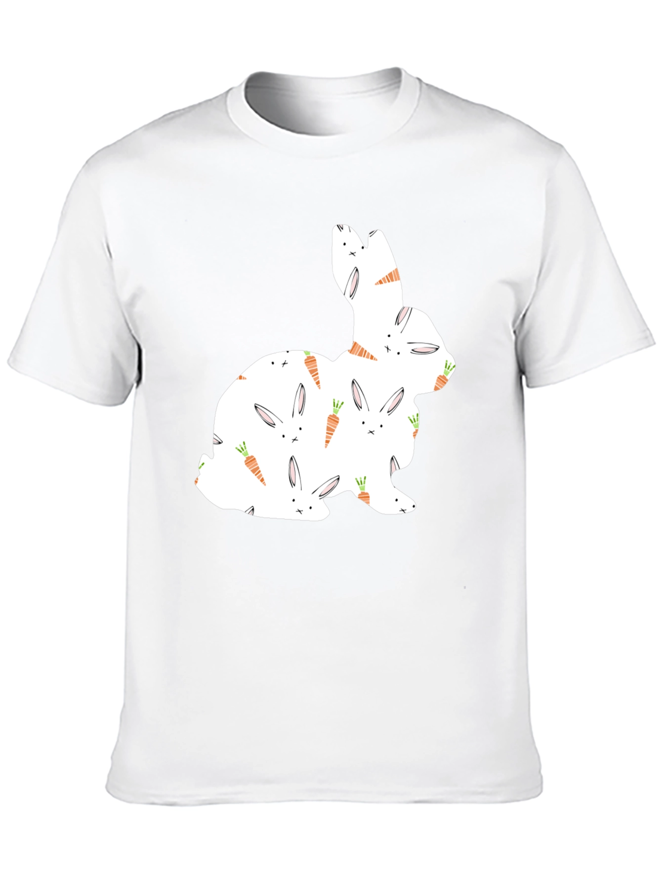 Bunny & Carrot Pattern Black T-Shirt