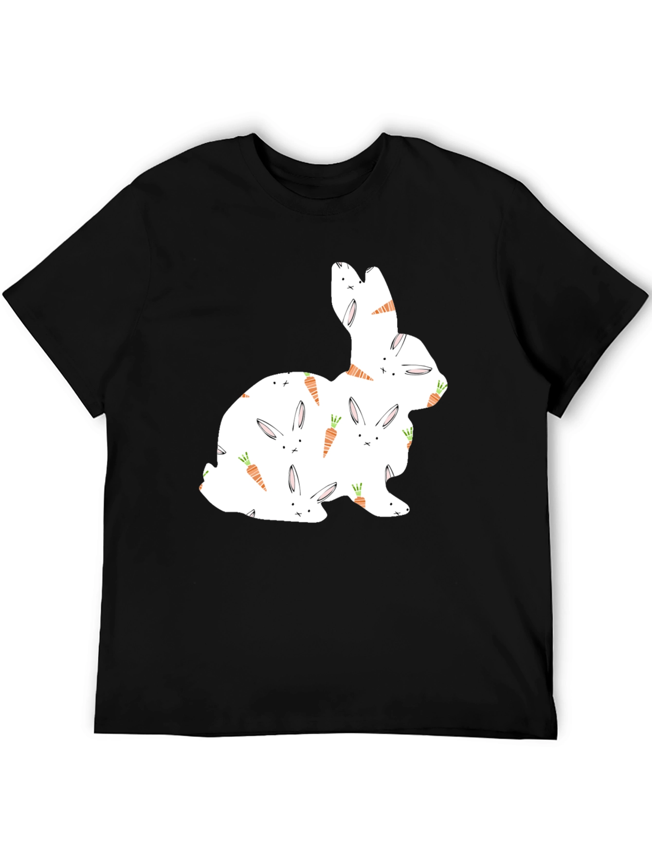 Bunny & Carrot Pattern Black T-Shirt