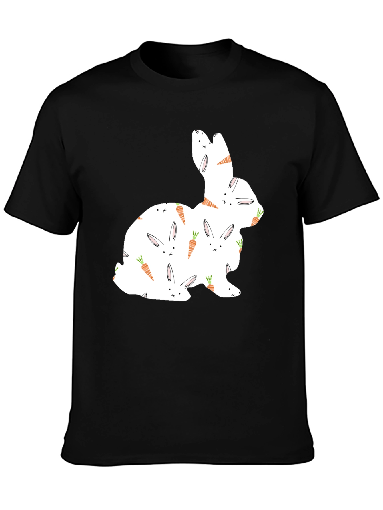 Bunny & Carrot Pattern Black T-Shirt