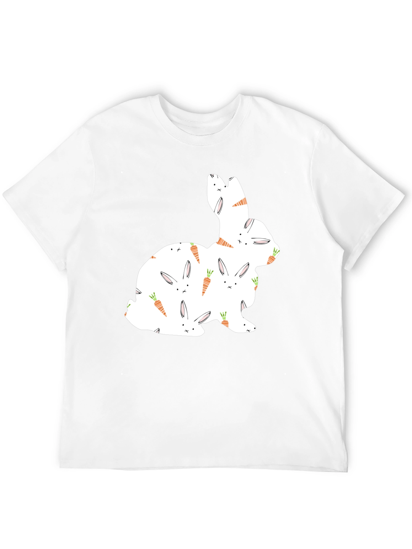 Bunny & Carrot Pattern Black T-Shirt