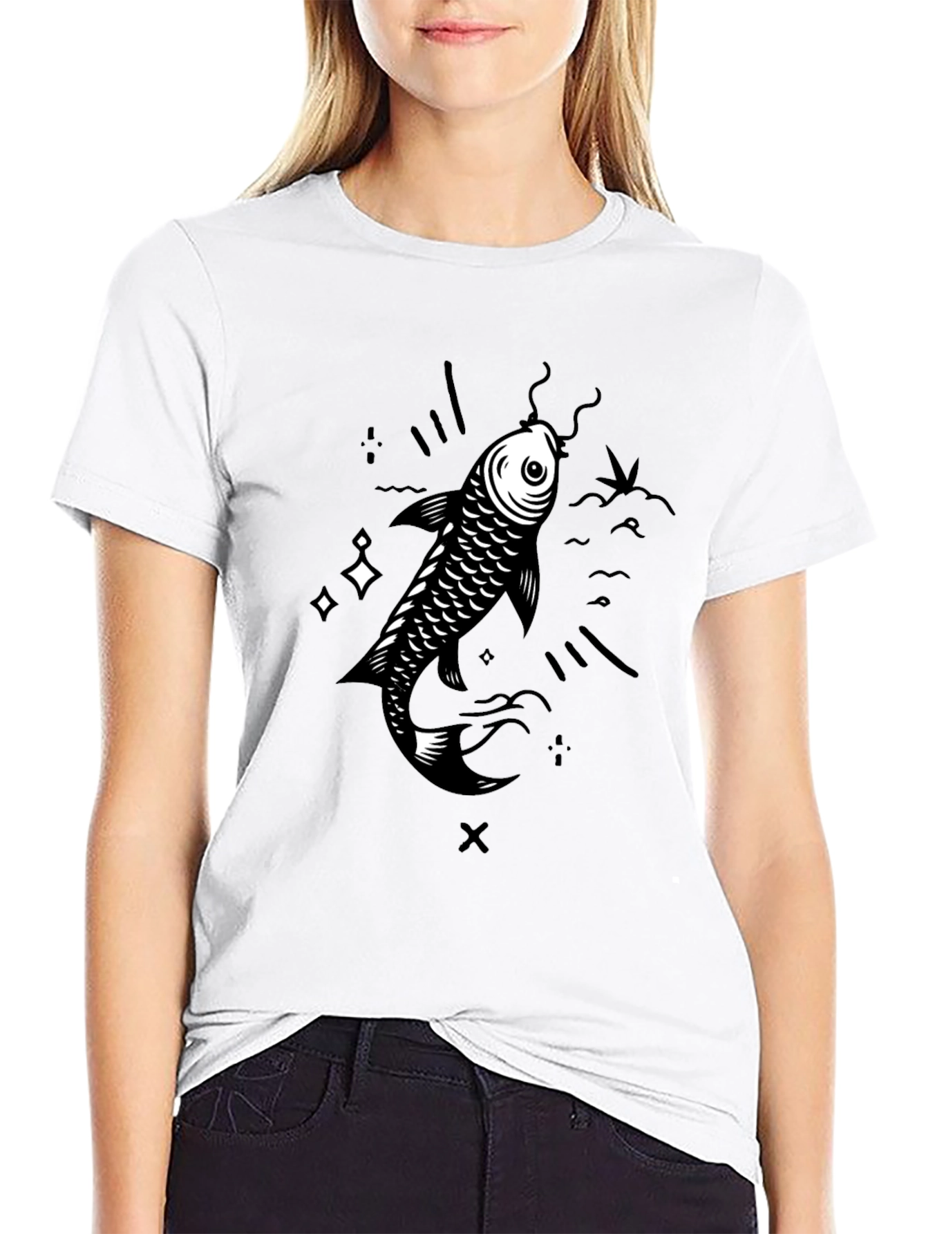 Koi Fish Graphic T-Shirt - Black Cotton Tee