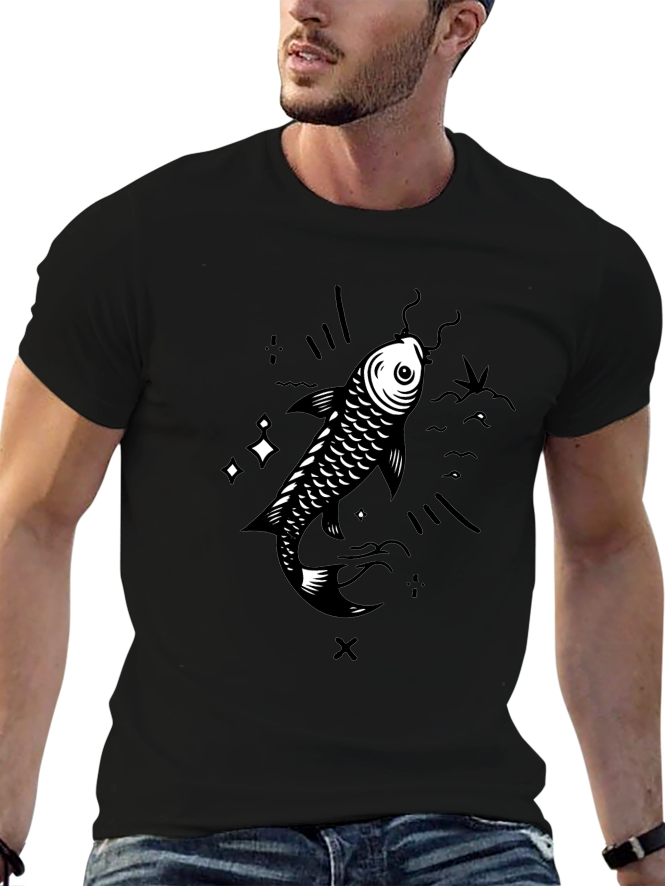 Koi Fish Graphic T-Shirt - Black Cotton Tee