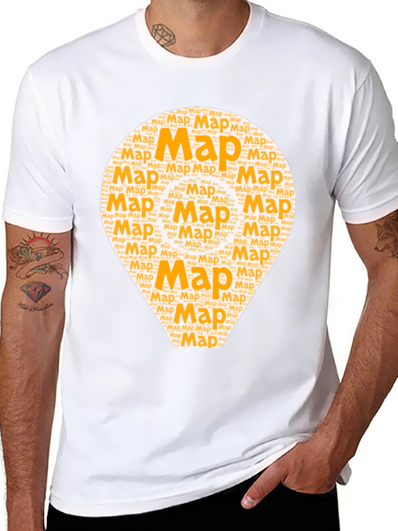 Map Word Art Graphic T-Shirt - Black