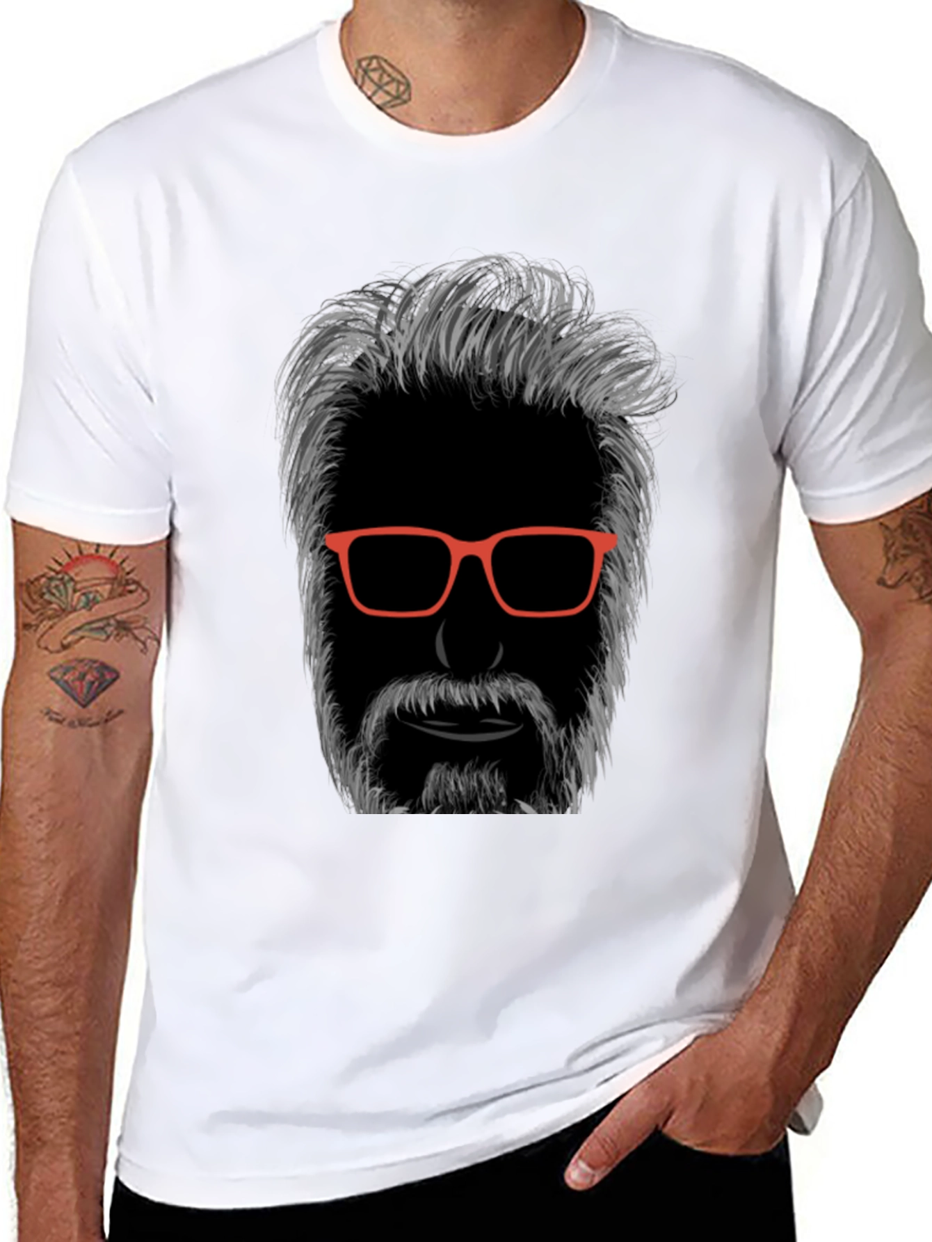 Cool Bearded Man Graphic T-Shirt - Black