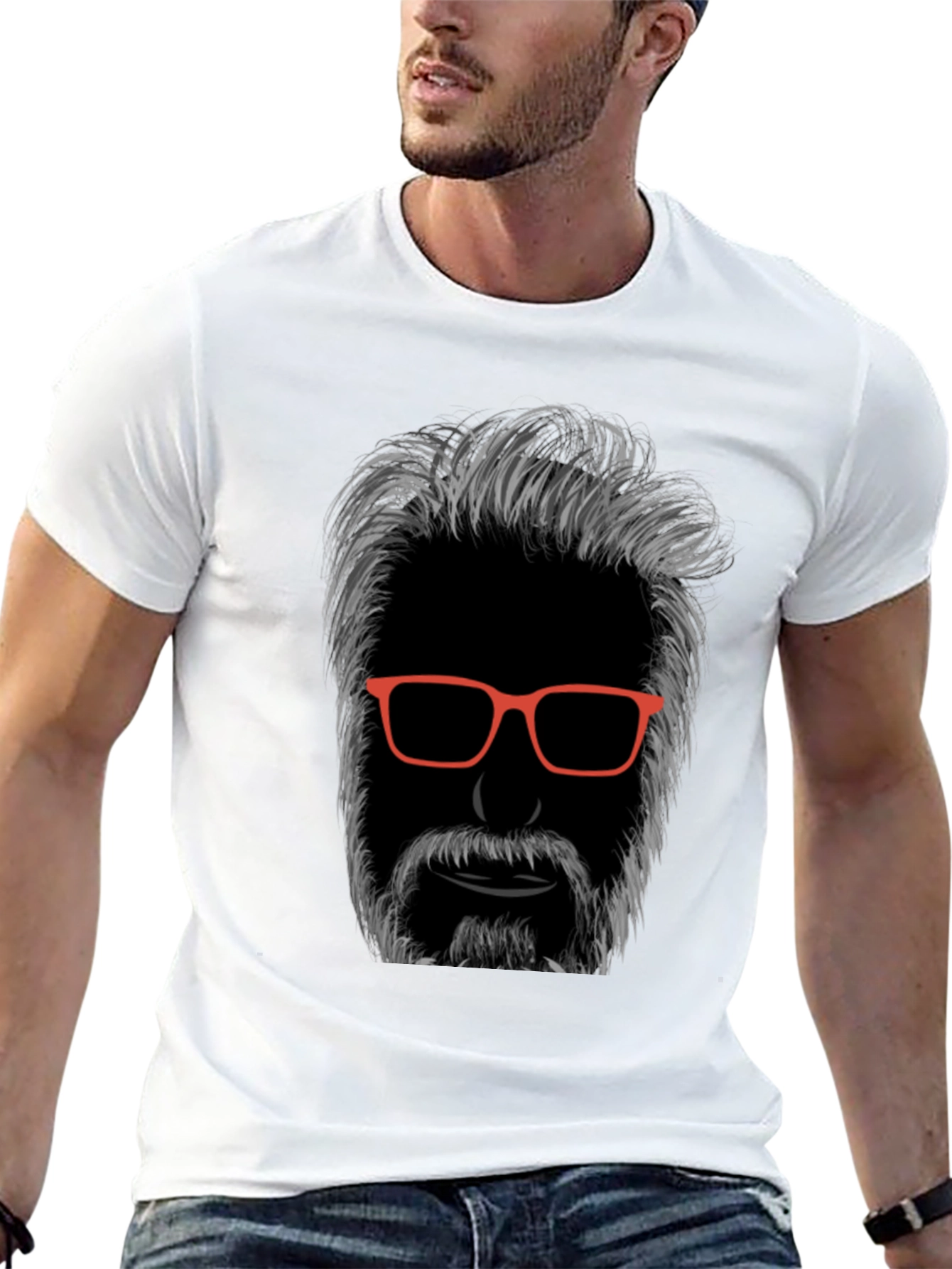 Cool Bearded Man Graphic T-Shirt - Black