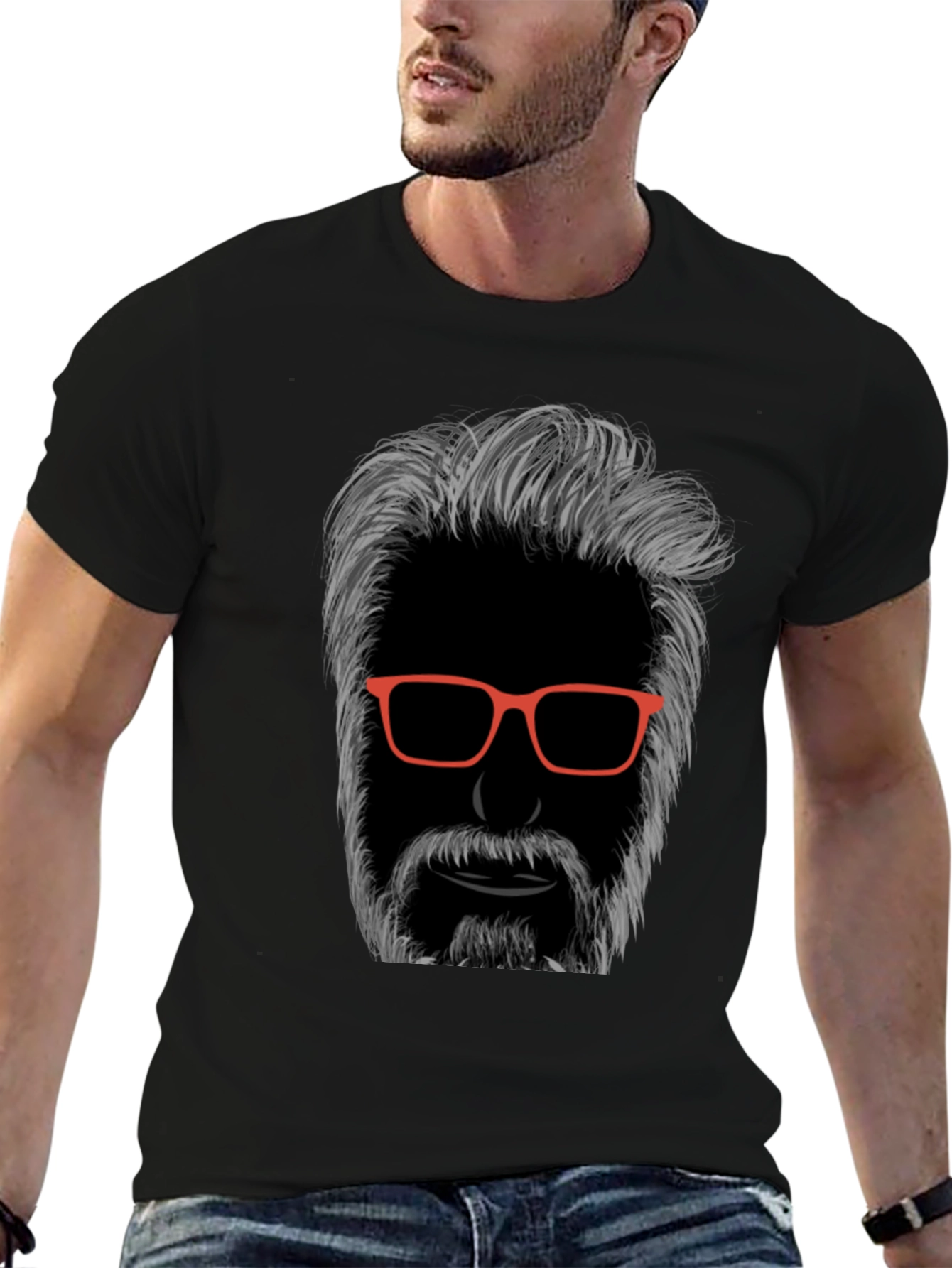 Cool Bearded Man Graphic T-Shirt - Black
