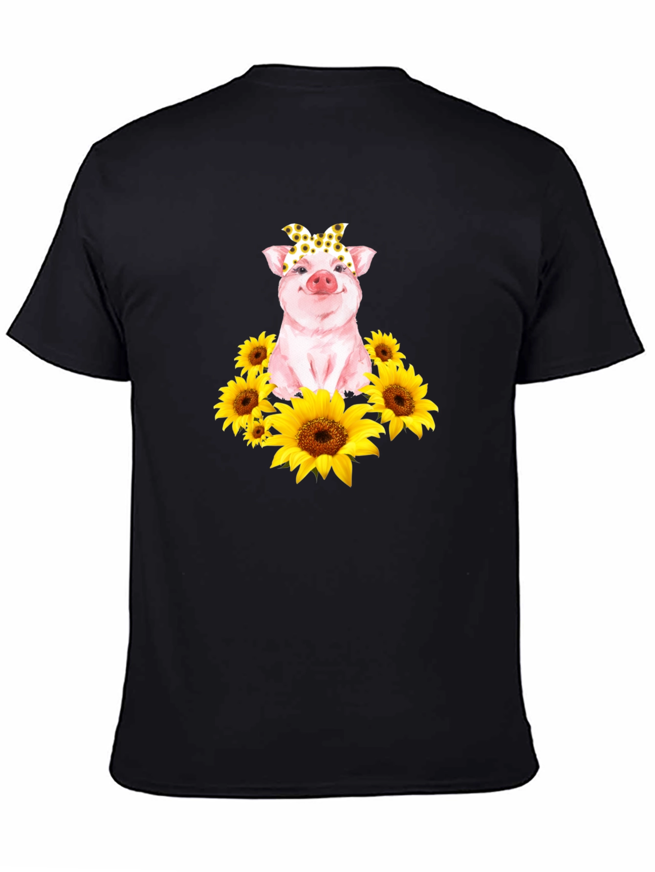 Cute Pig Sunflower T-Shirt - Unisex Black Tee