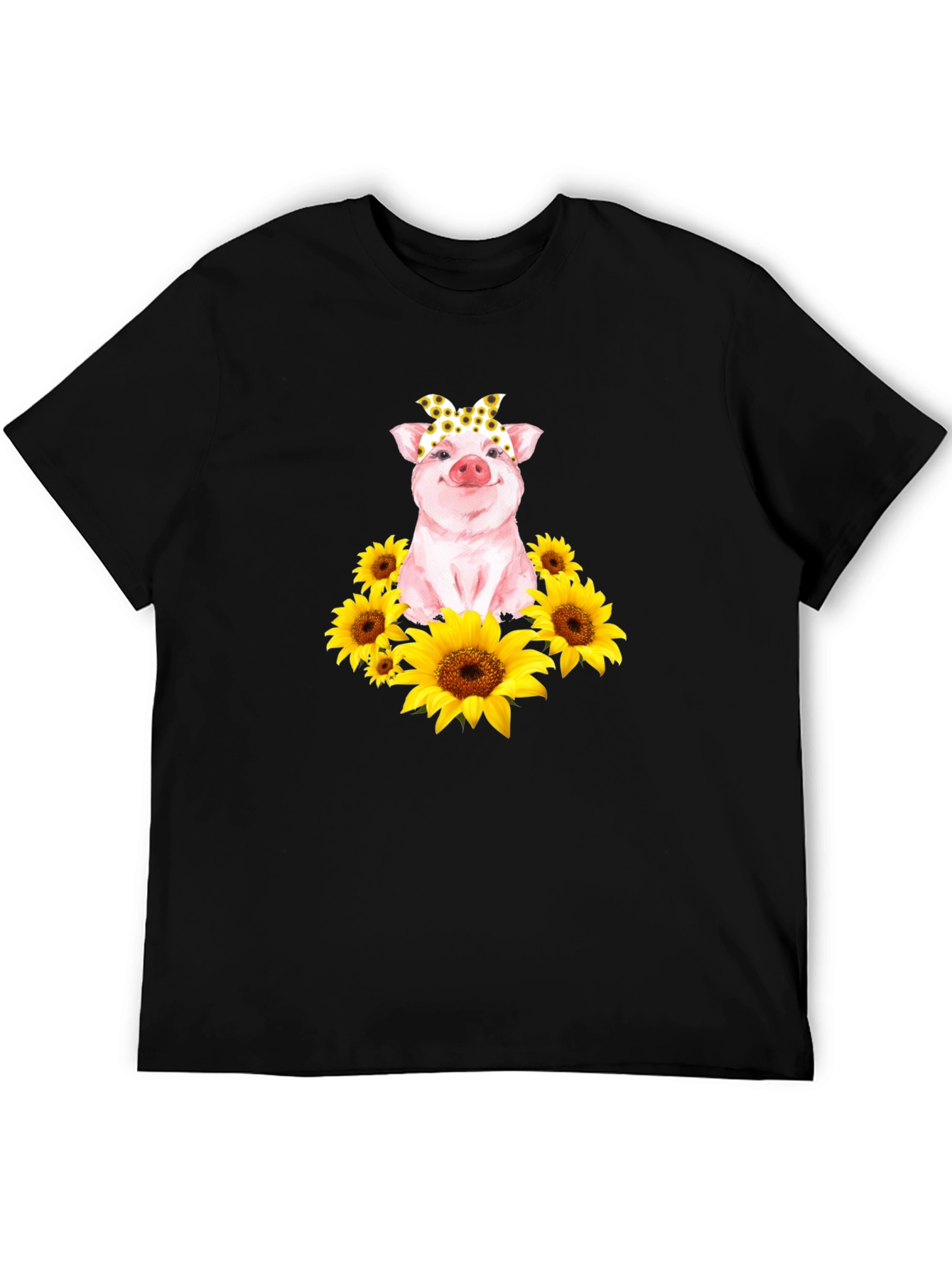Cute Pig Sunflower T-Shirt - Unisex Black Tee