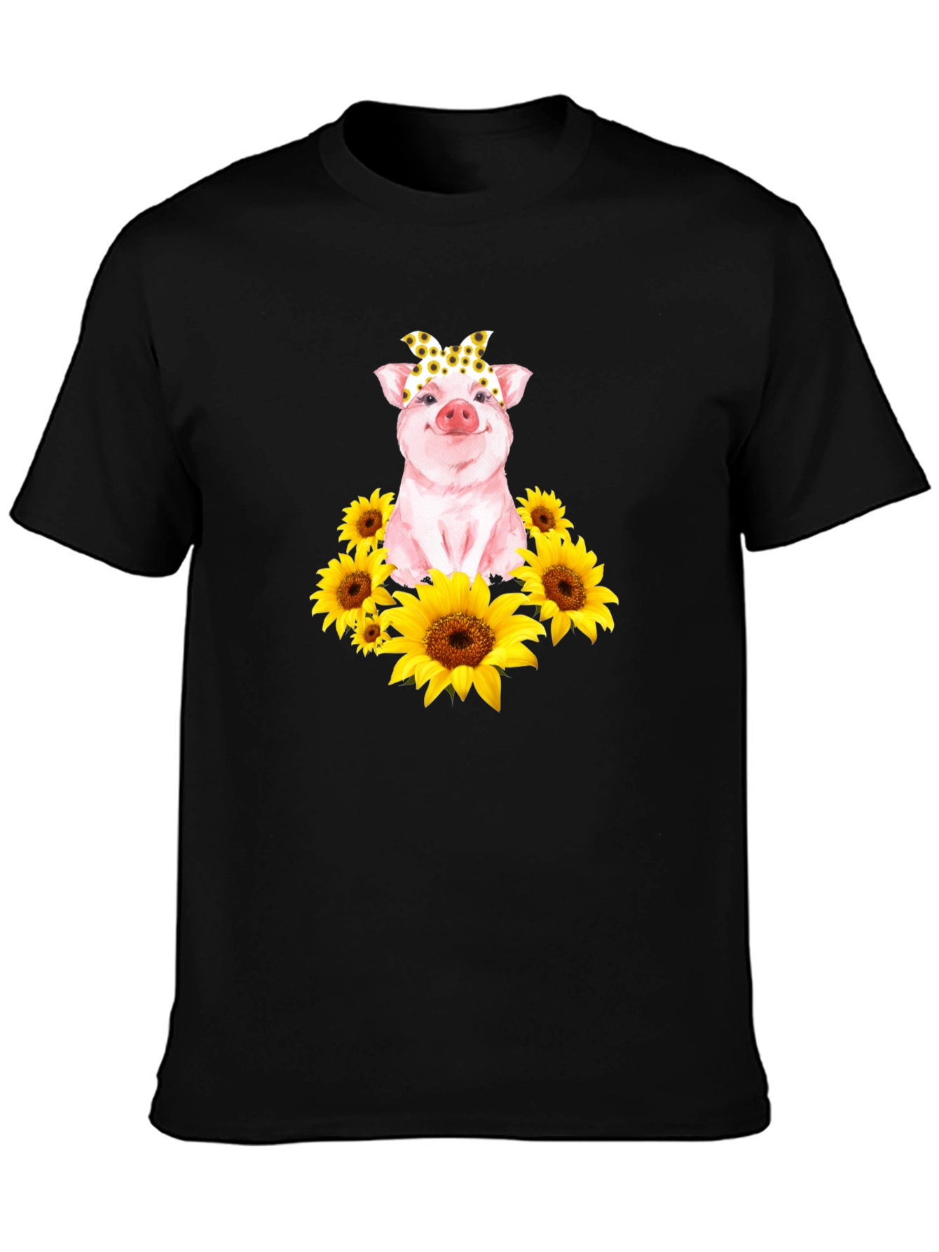 Cute Pig Sunflower T-Shirt - Unisex Black Tee