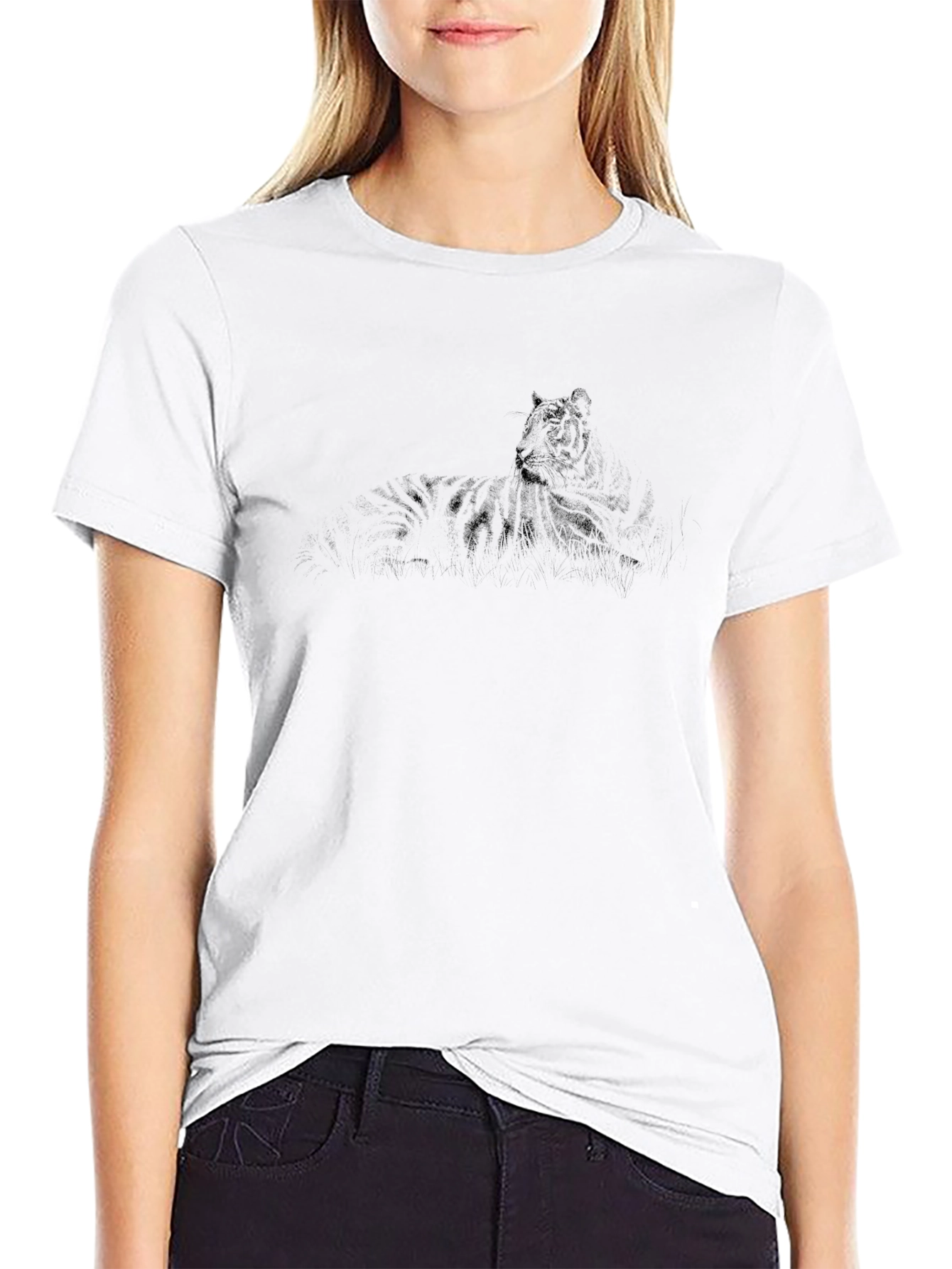 Mens Black Graphic Tee - Tiger Design
