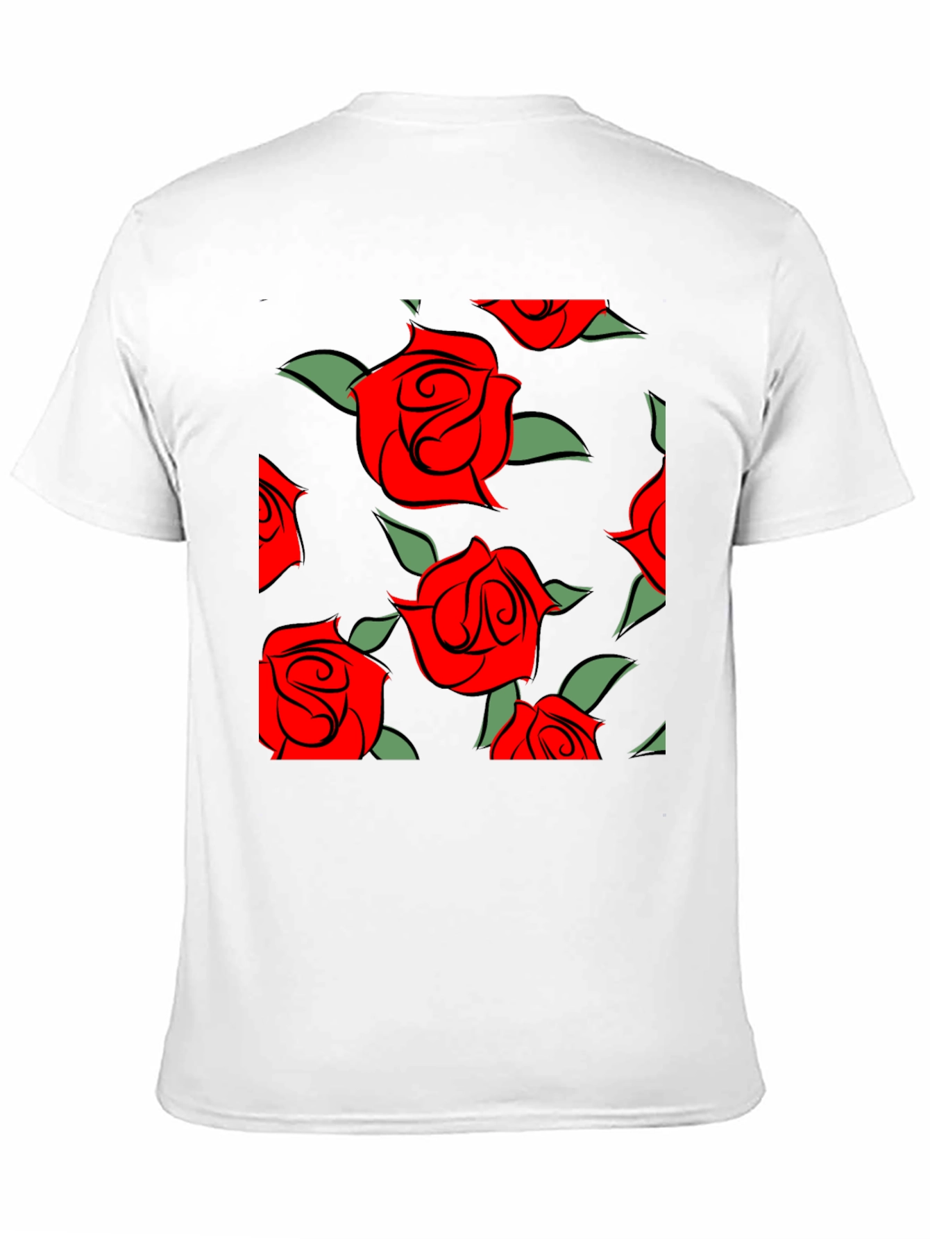 Red Rose Pattern Black T-Shirt