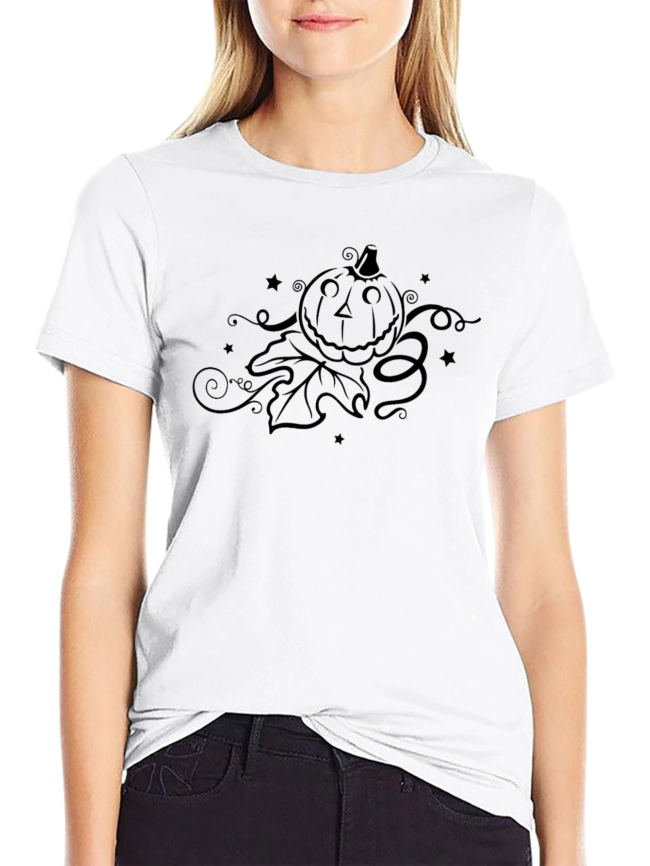 Spooky Pumpkin Halloween Graphic Tee - Black