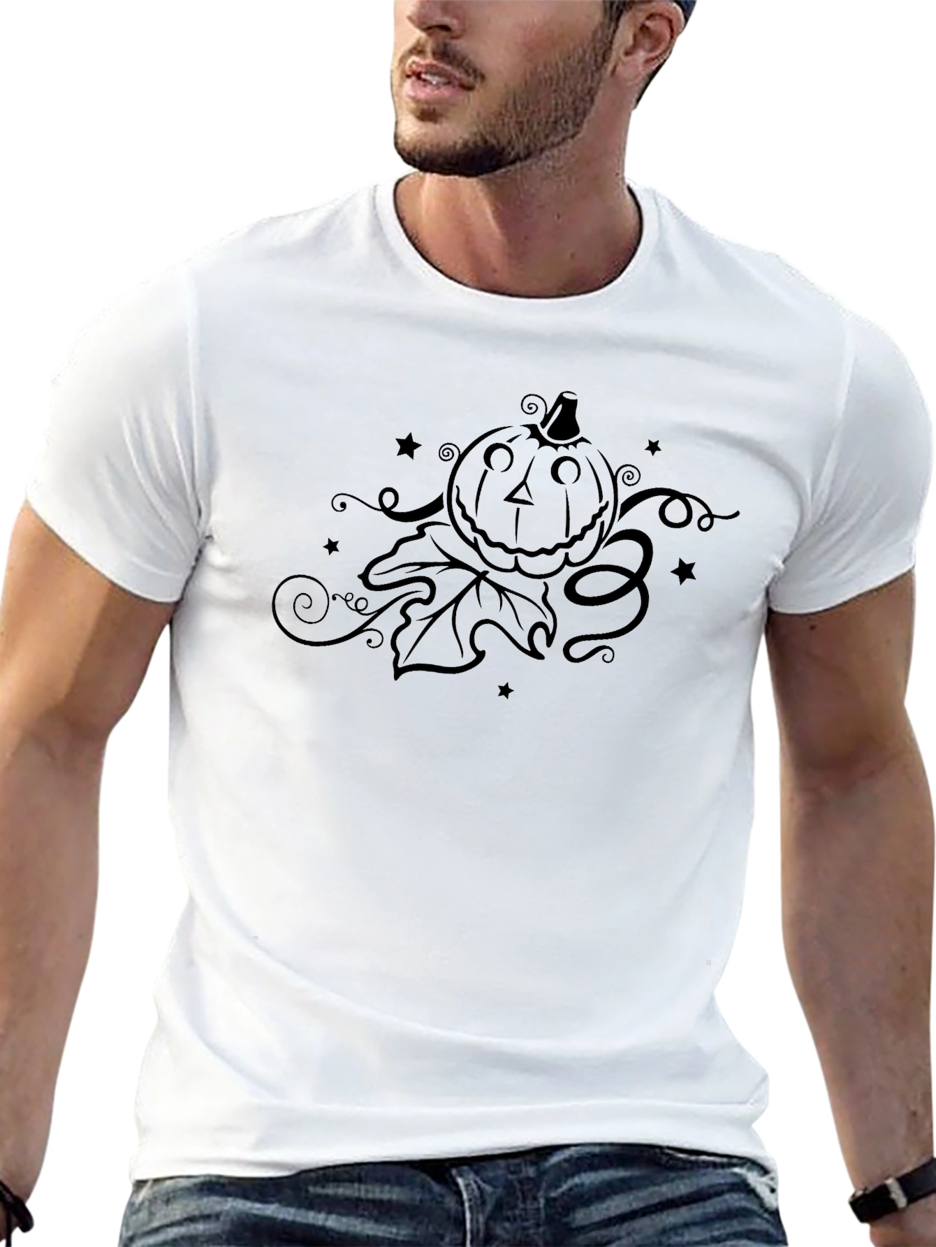 Spooky Pumpkin Halloween Graphic Tee - Black