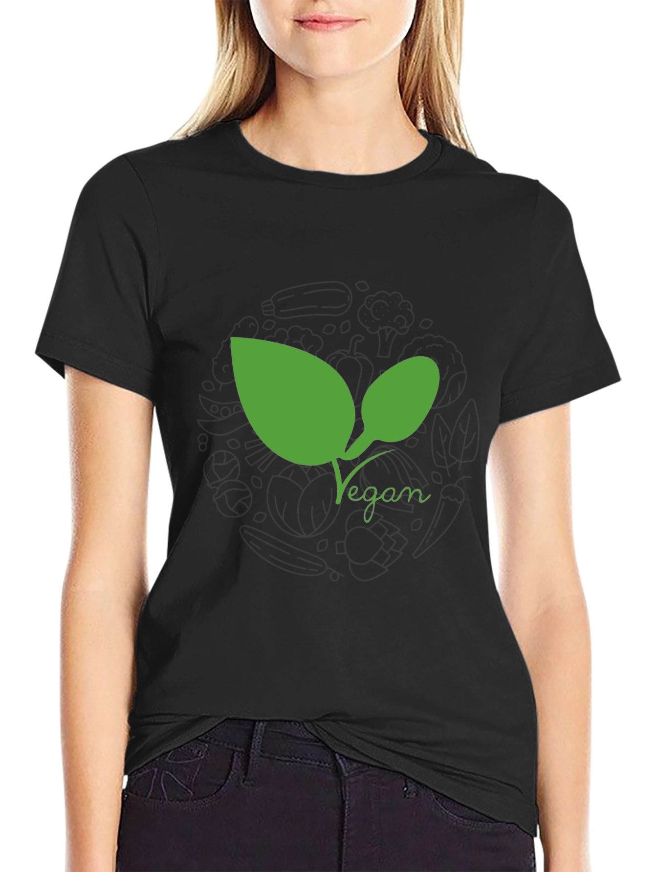 Vegan Leaf Graphic Tee - Black
