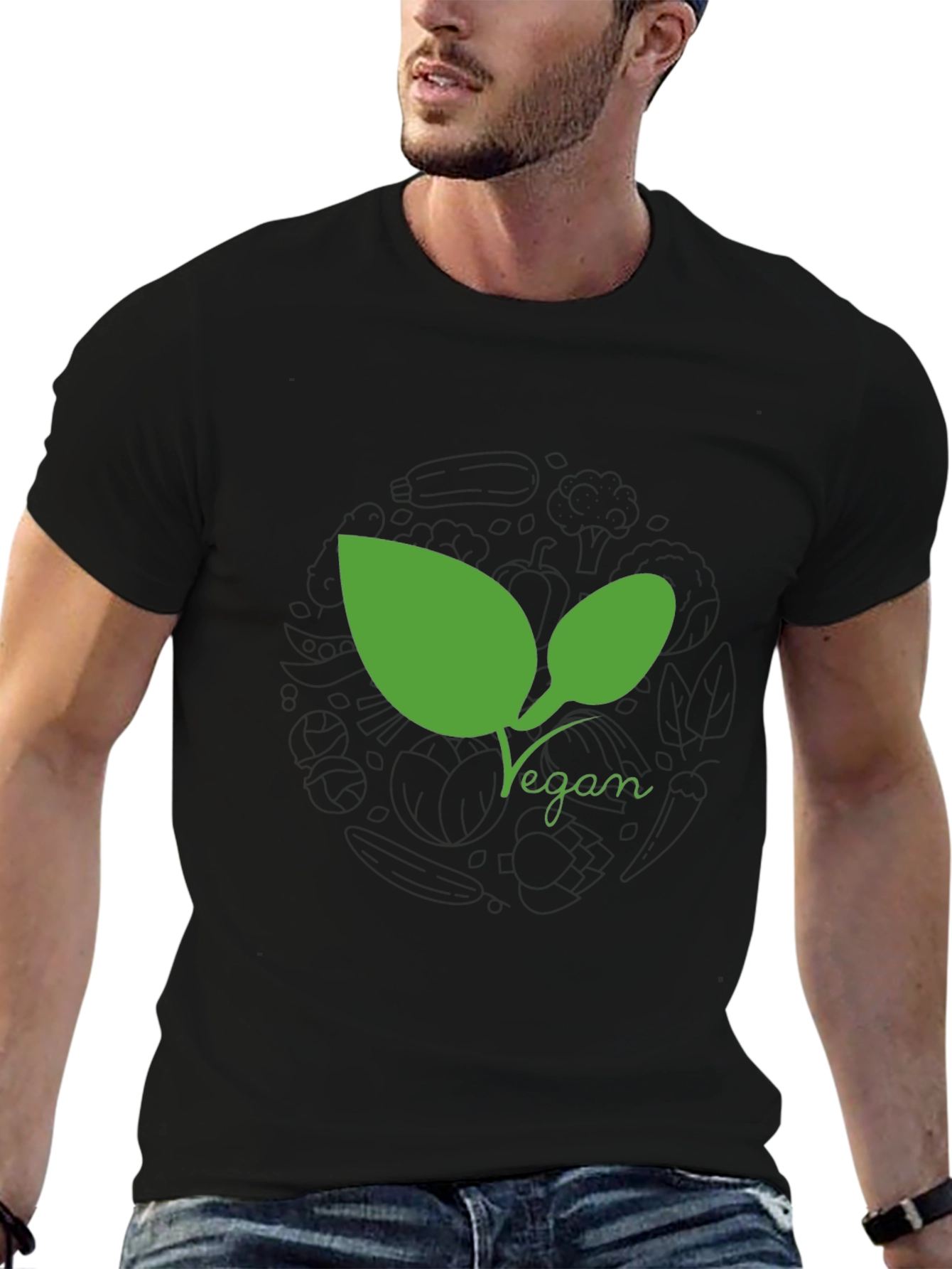 Vegan Leaf Graphic Tee - Black