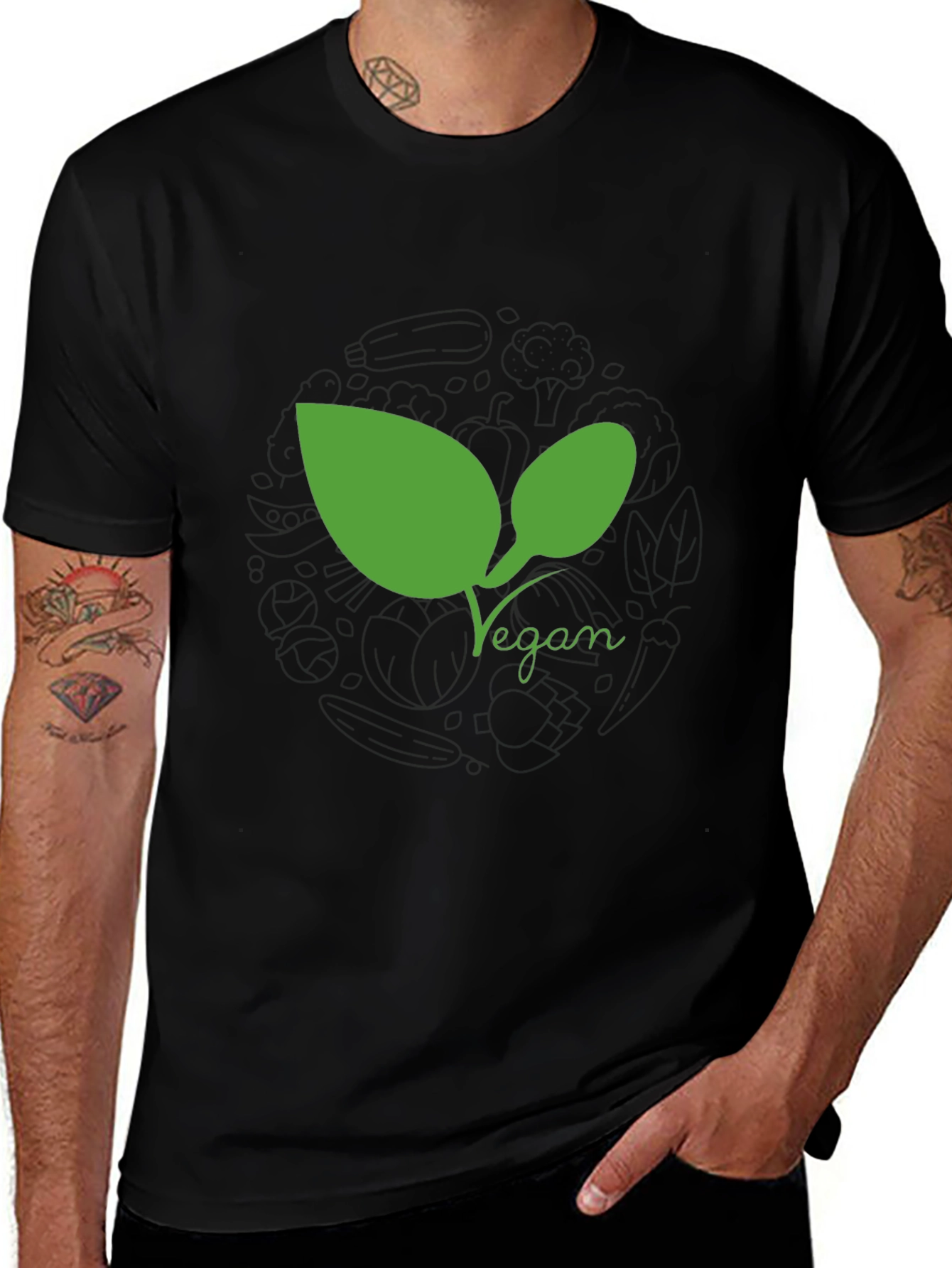 Vegan Leaf Graphic Tee - Black