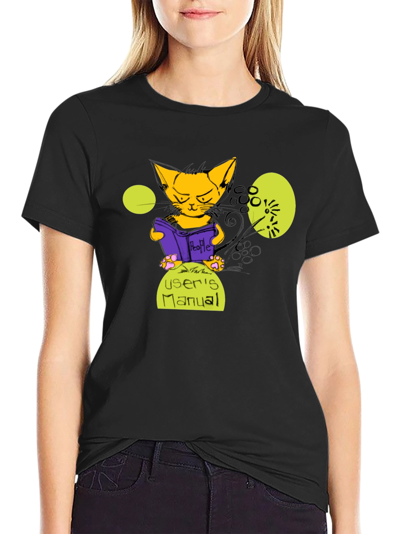 Cat Reading Users Manual Graphic T-Shirt