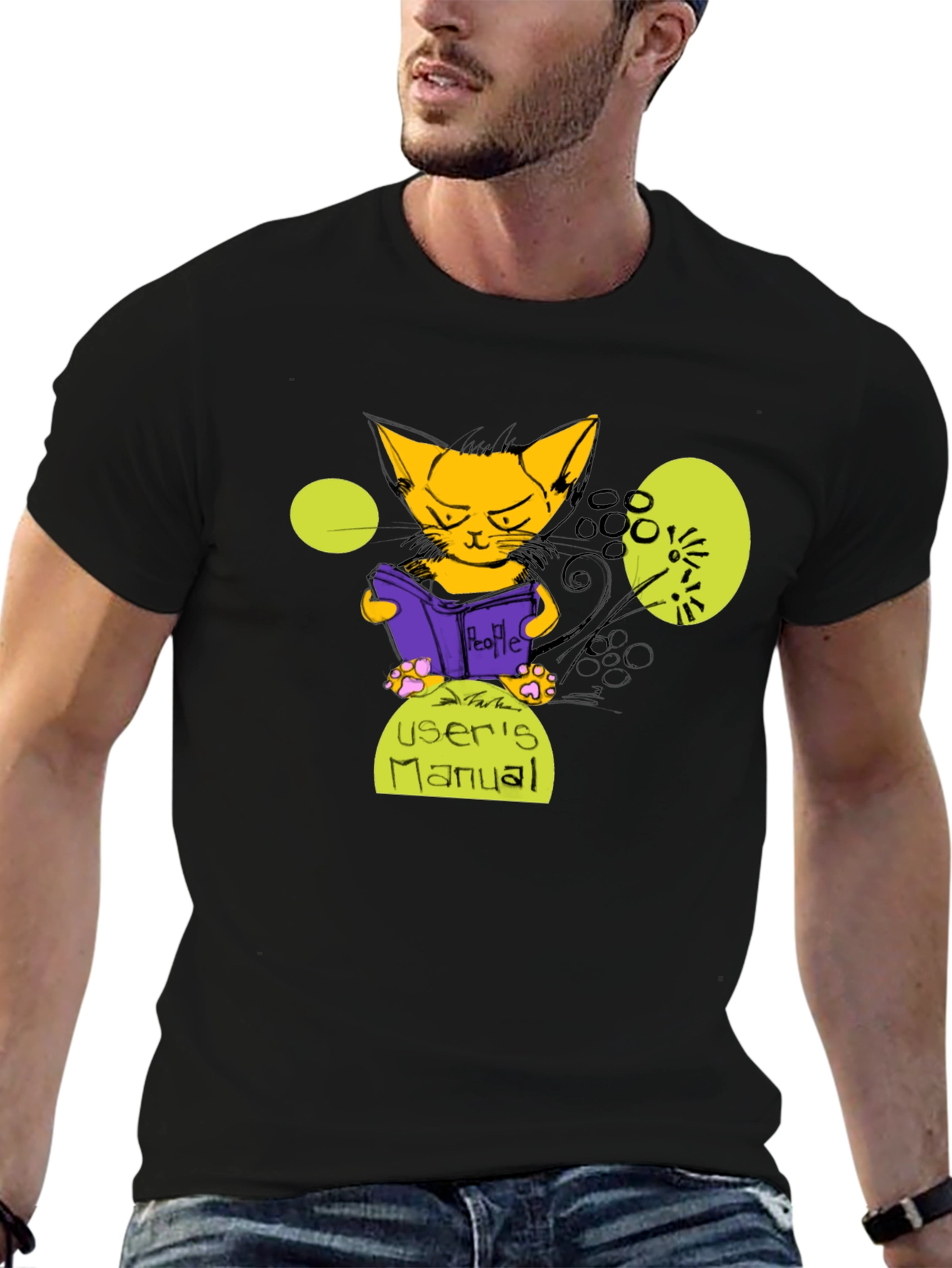 Cat Reading Users Manual Graphic T-Shirt