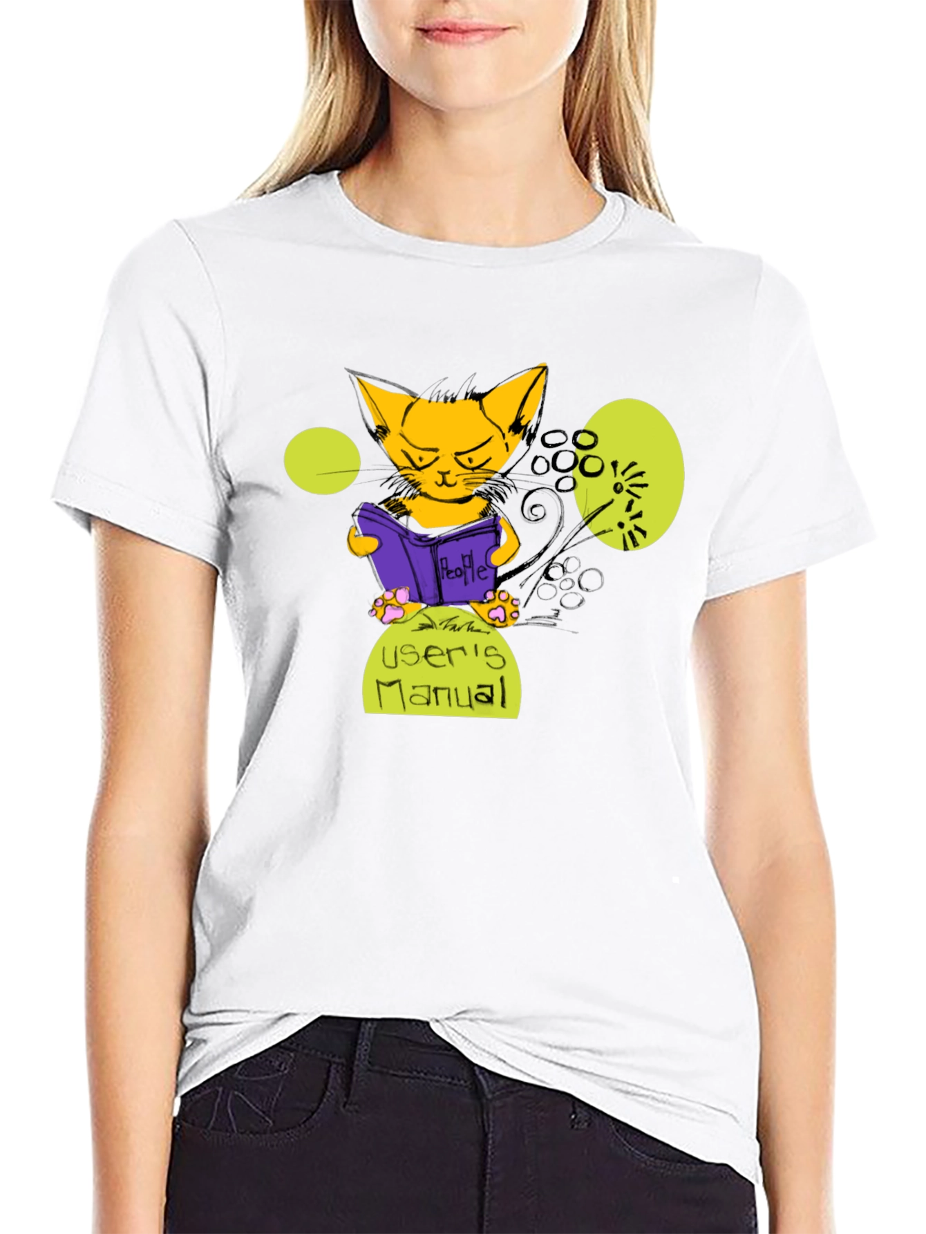 Cat Reading Users Manual Graphic T-Shirt