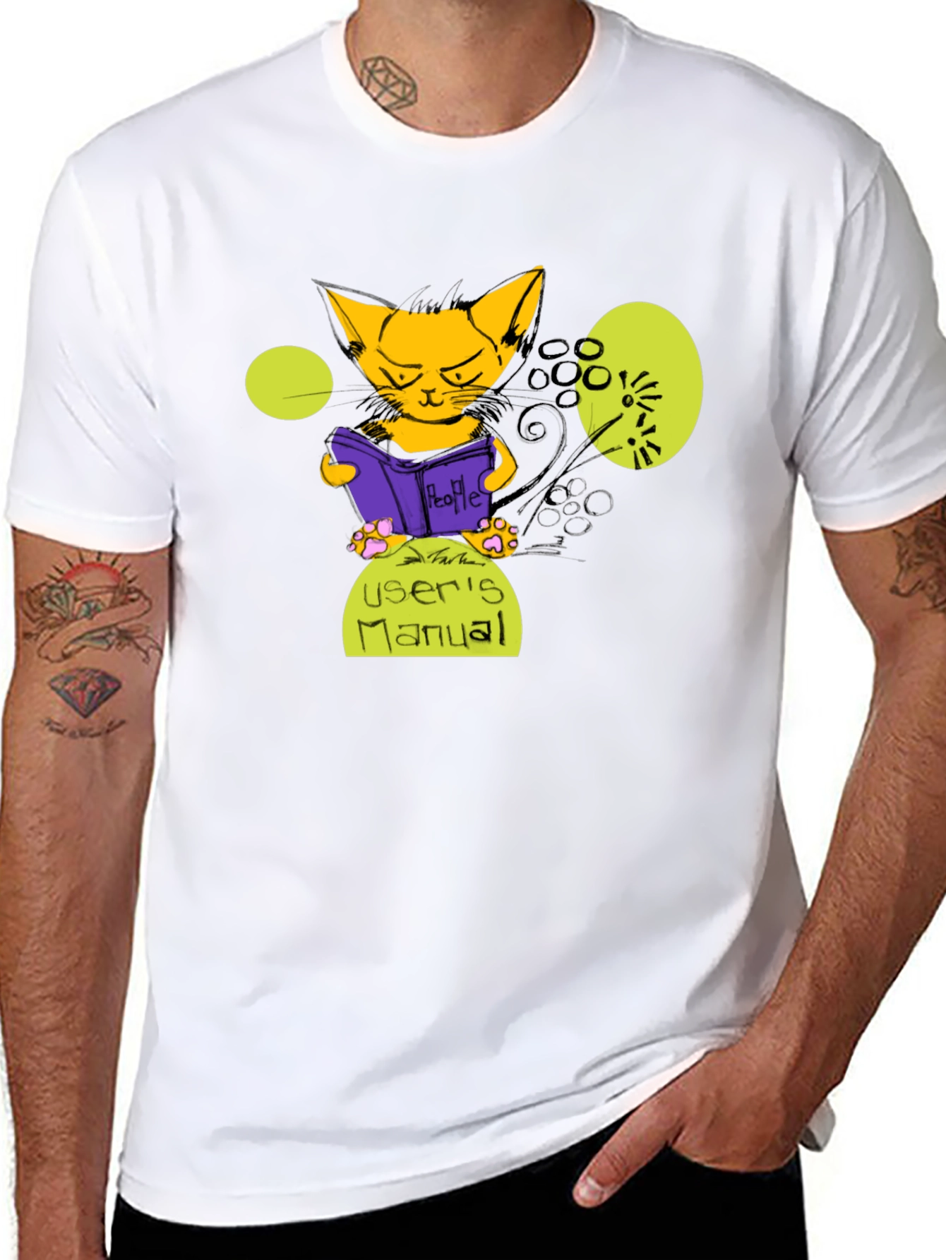 Cat Reading Users Manual Graphic T-Shirt