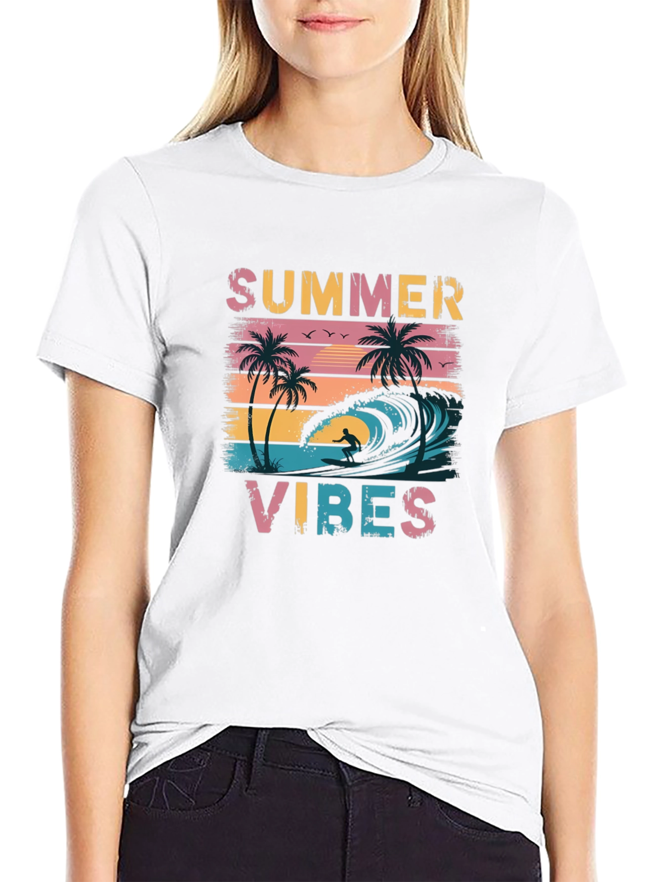 Summer Vibes Graphic Tee - Black Casual T-Shirt