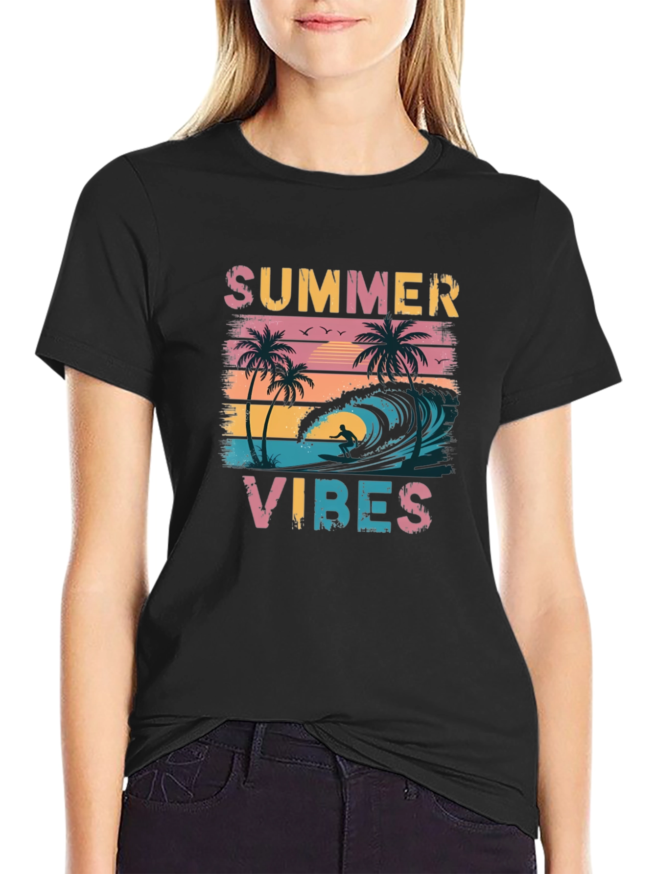 Summer Vibes Graphic Tee - Black Casual T-Shirt