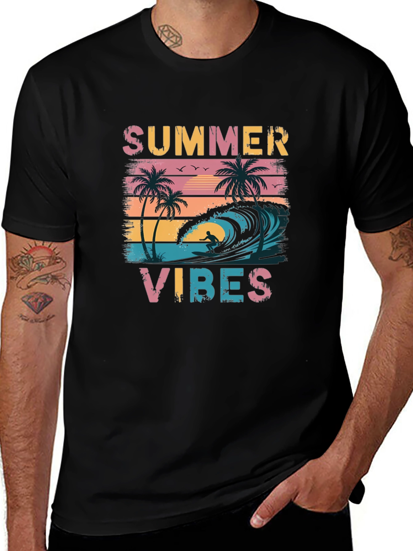 Summer Vibes Graphic Tee - Black Casual T-Shirt