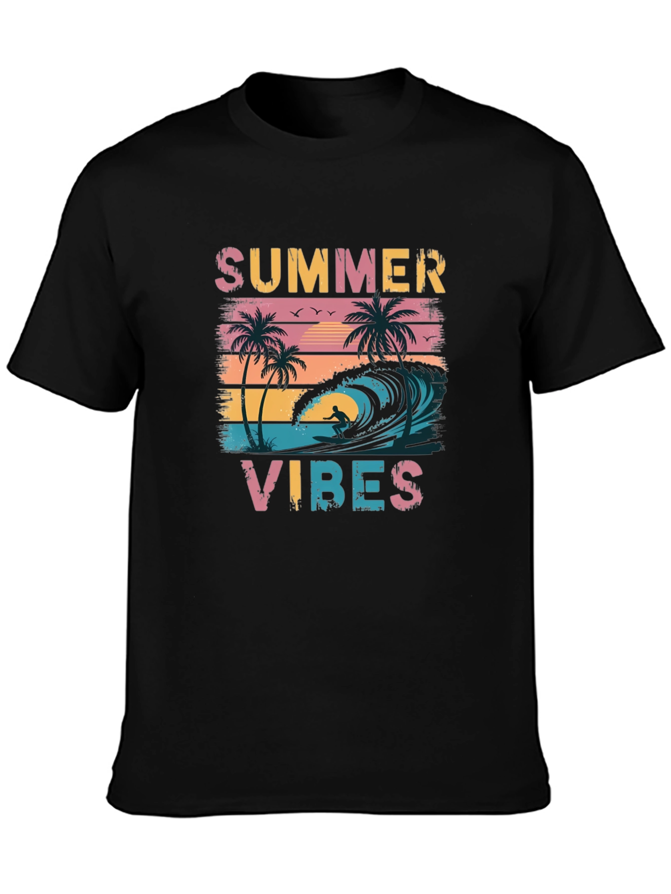 Summer Vibes Graphic Tee - Black Casual T-Shirt