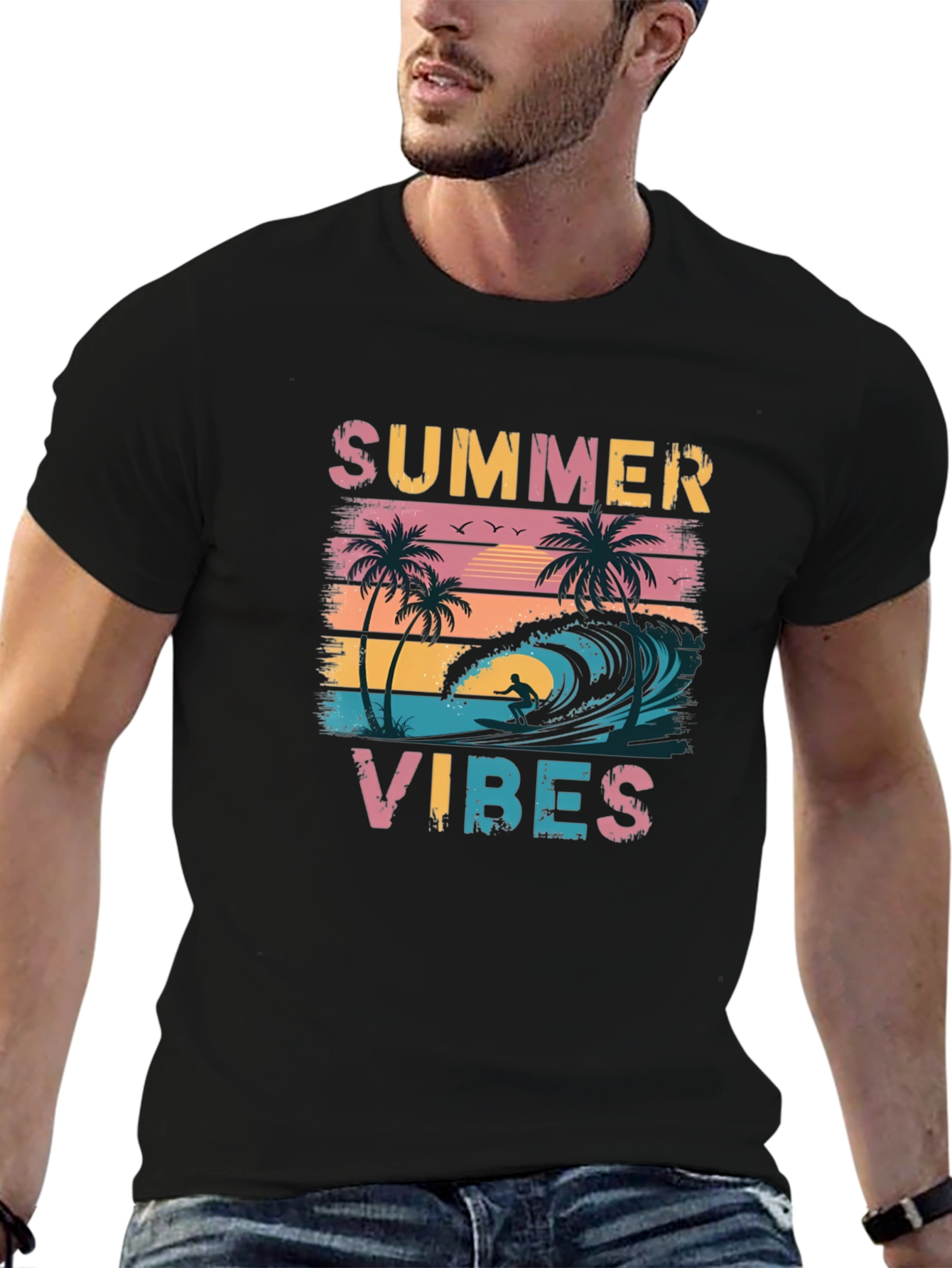 Summer Vibes Graphic Tee - Black Casual T-Shirt