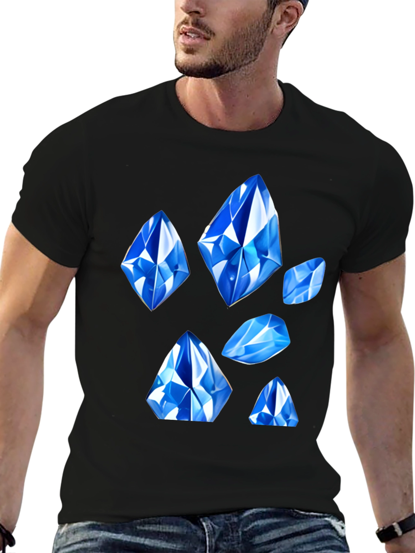 Blue Gemstone Graphic Tee - Modern Style