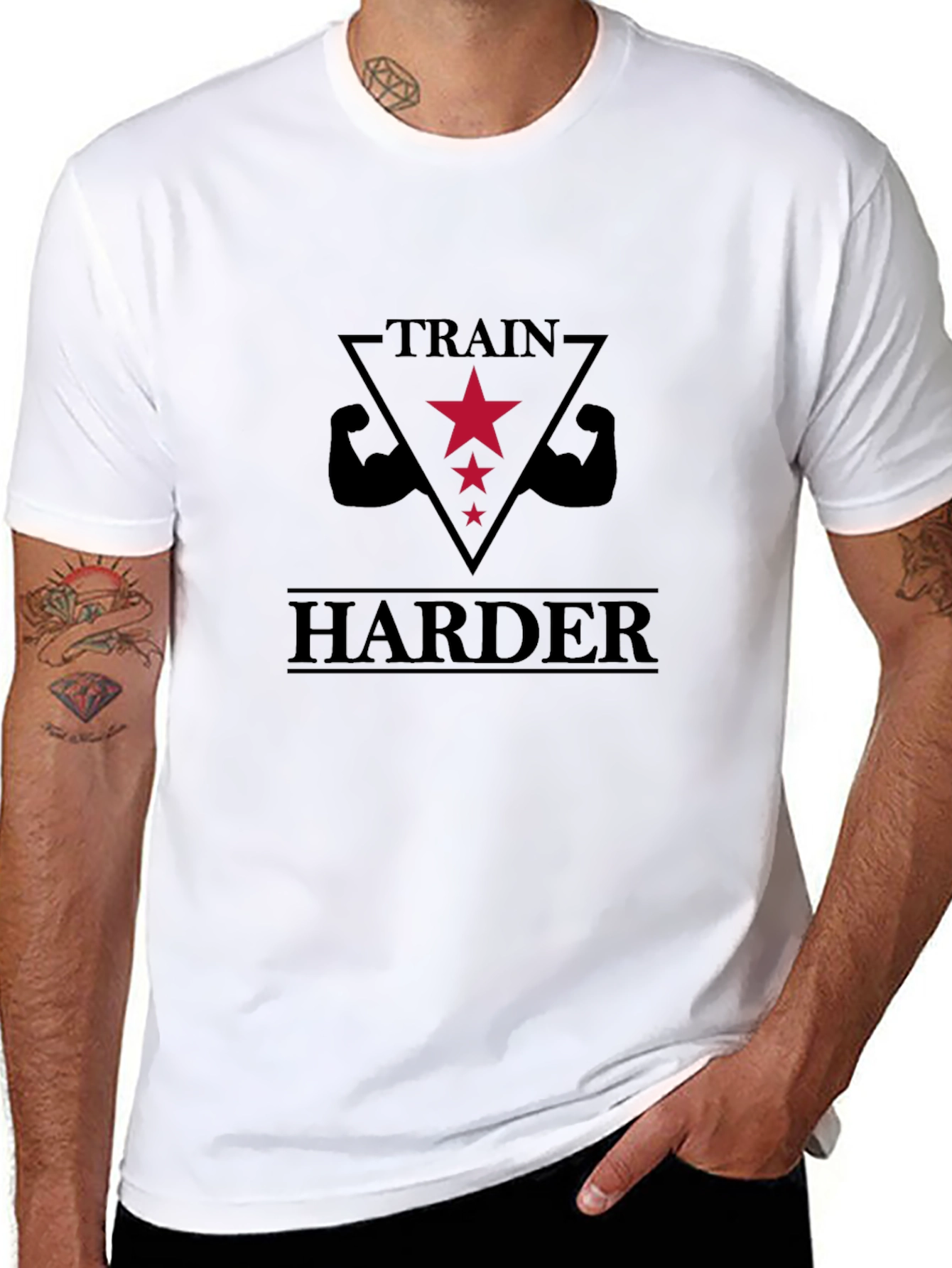 Train Harder Graphic Tee - Black Cotton T-Shirt