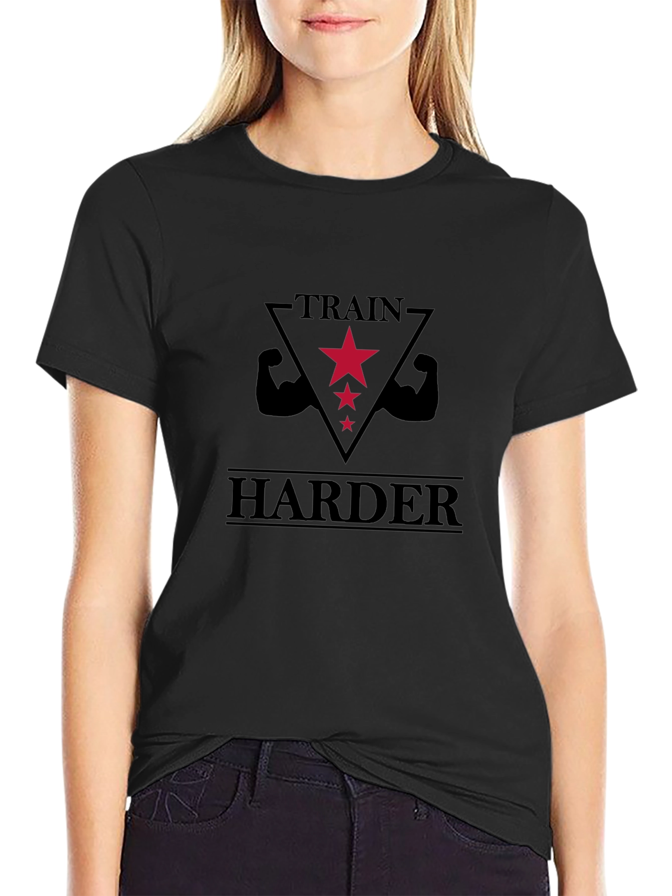 Train Harder Graphic Tee - Black Cotton T-Shirt