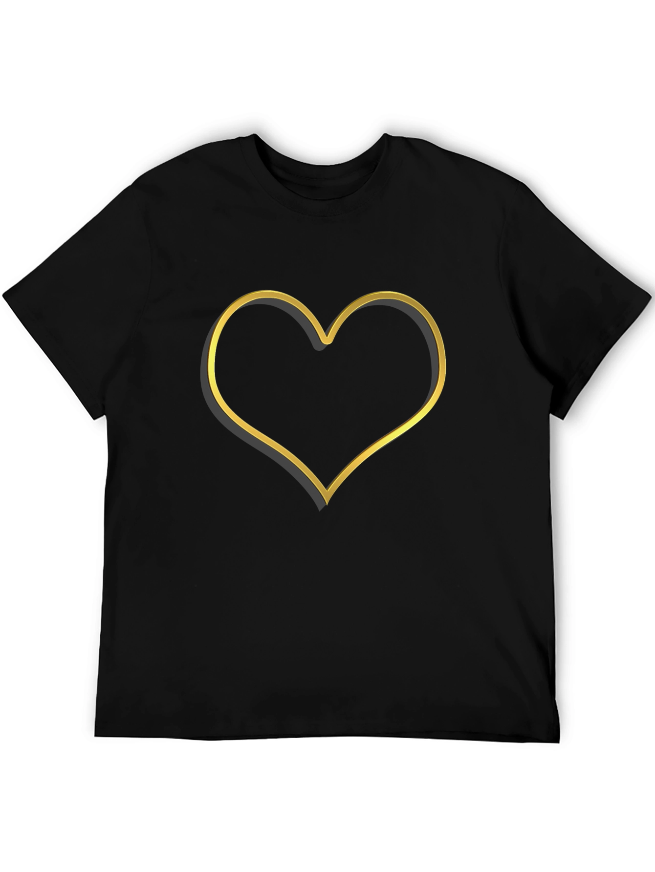 Golden Heart Outline Black T-Shirt
