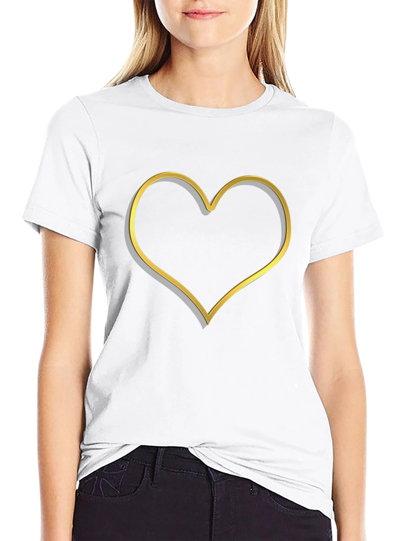 Golden Heart Outline Black T-Shirt