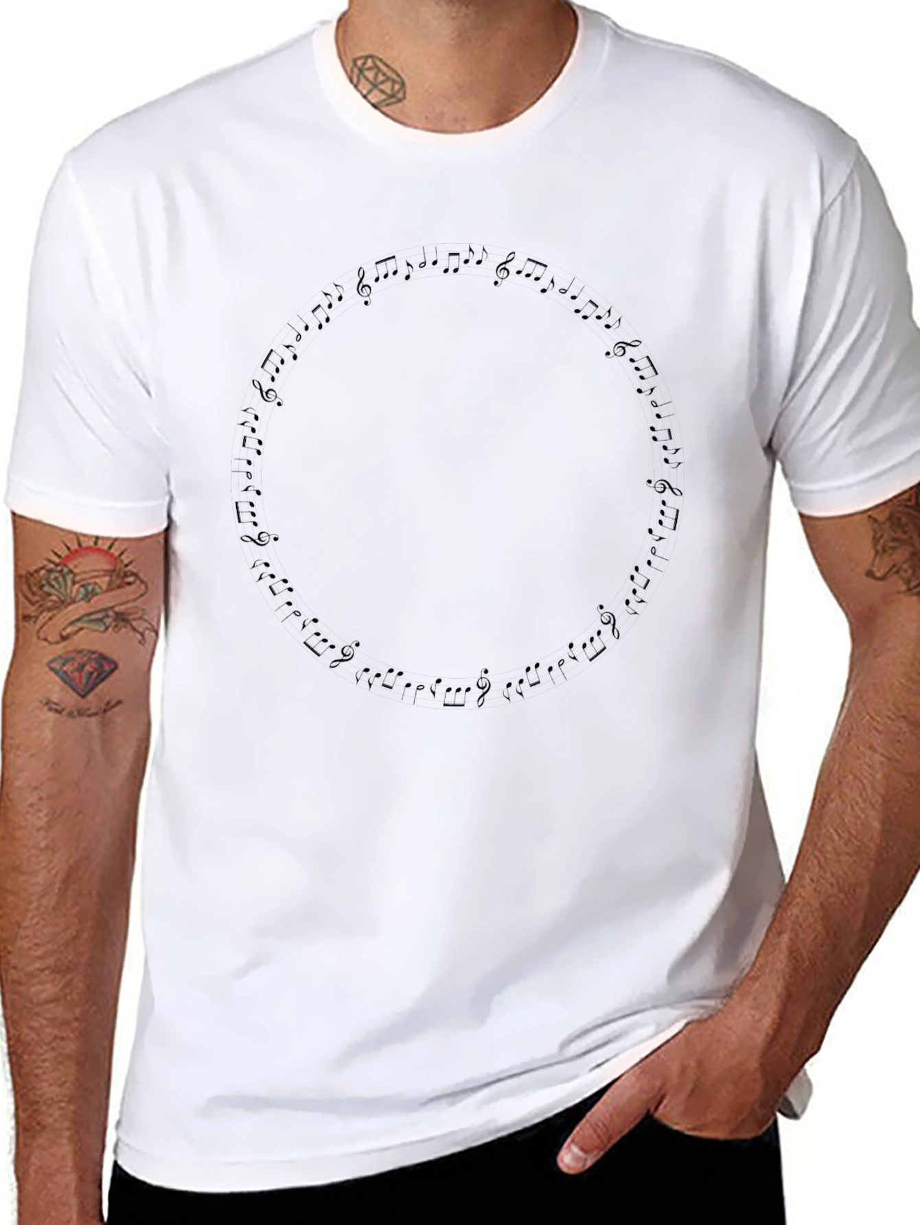 Music Notes Circle Black T-Shirt
