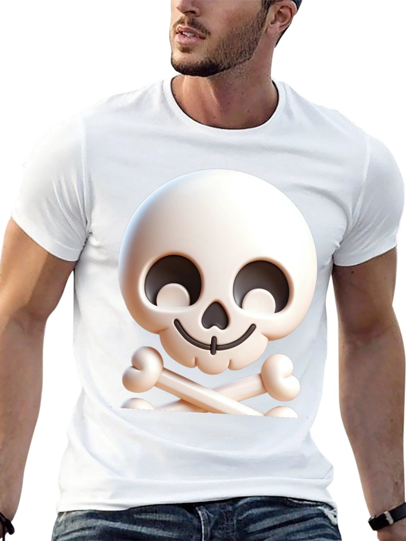Cartoon Skull & Crossbones Graphic Black T-Shirt