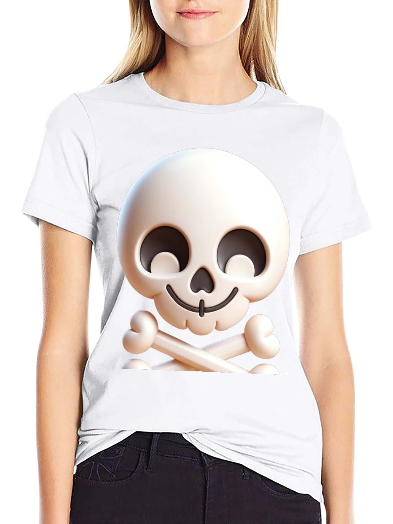 Cartoon Skull & Crossbones Graphic Black T-Shirt