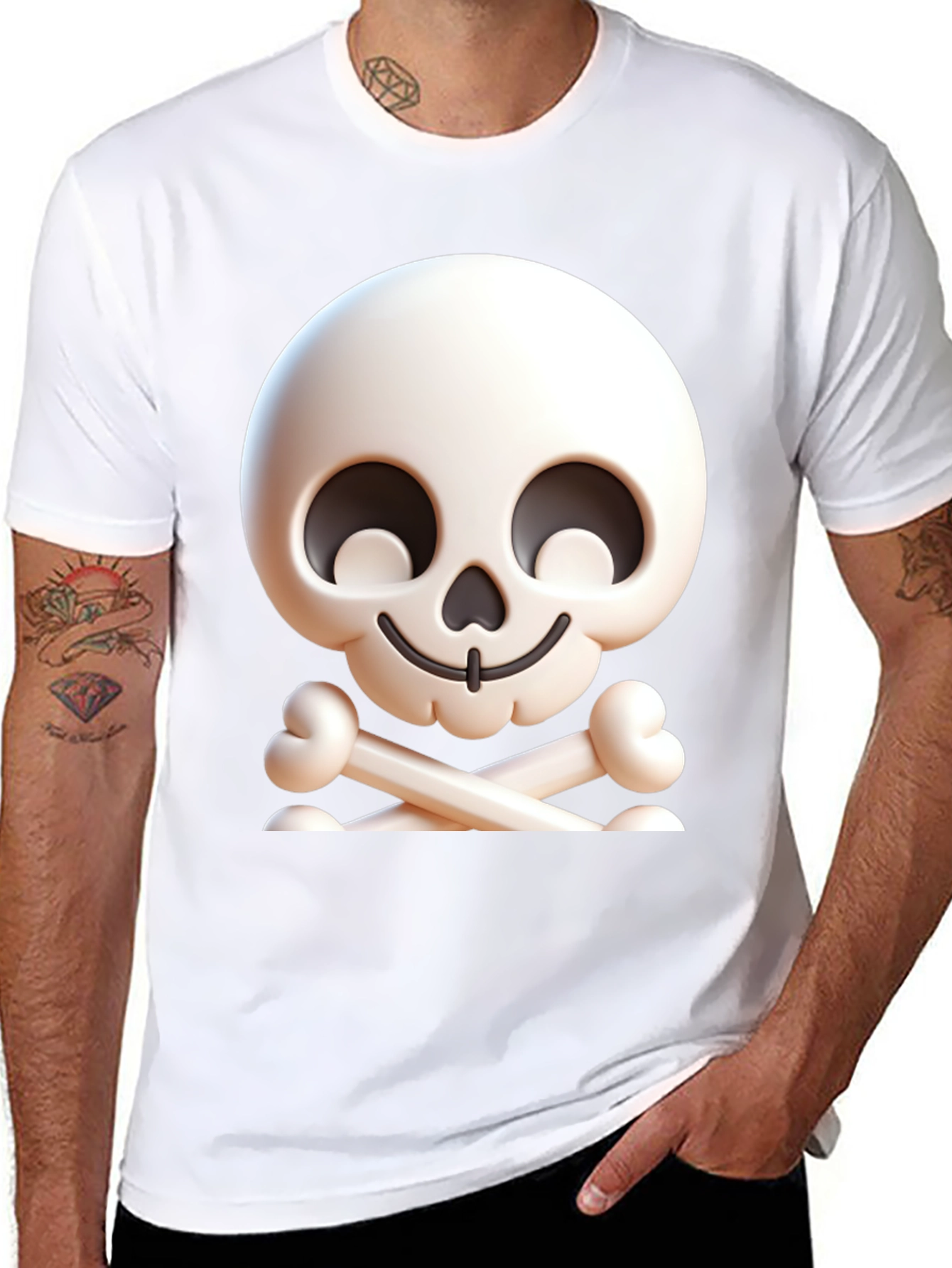 Cartoon Skull & Crossbones Graphic Black T-Shirt