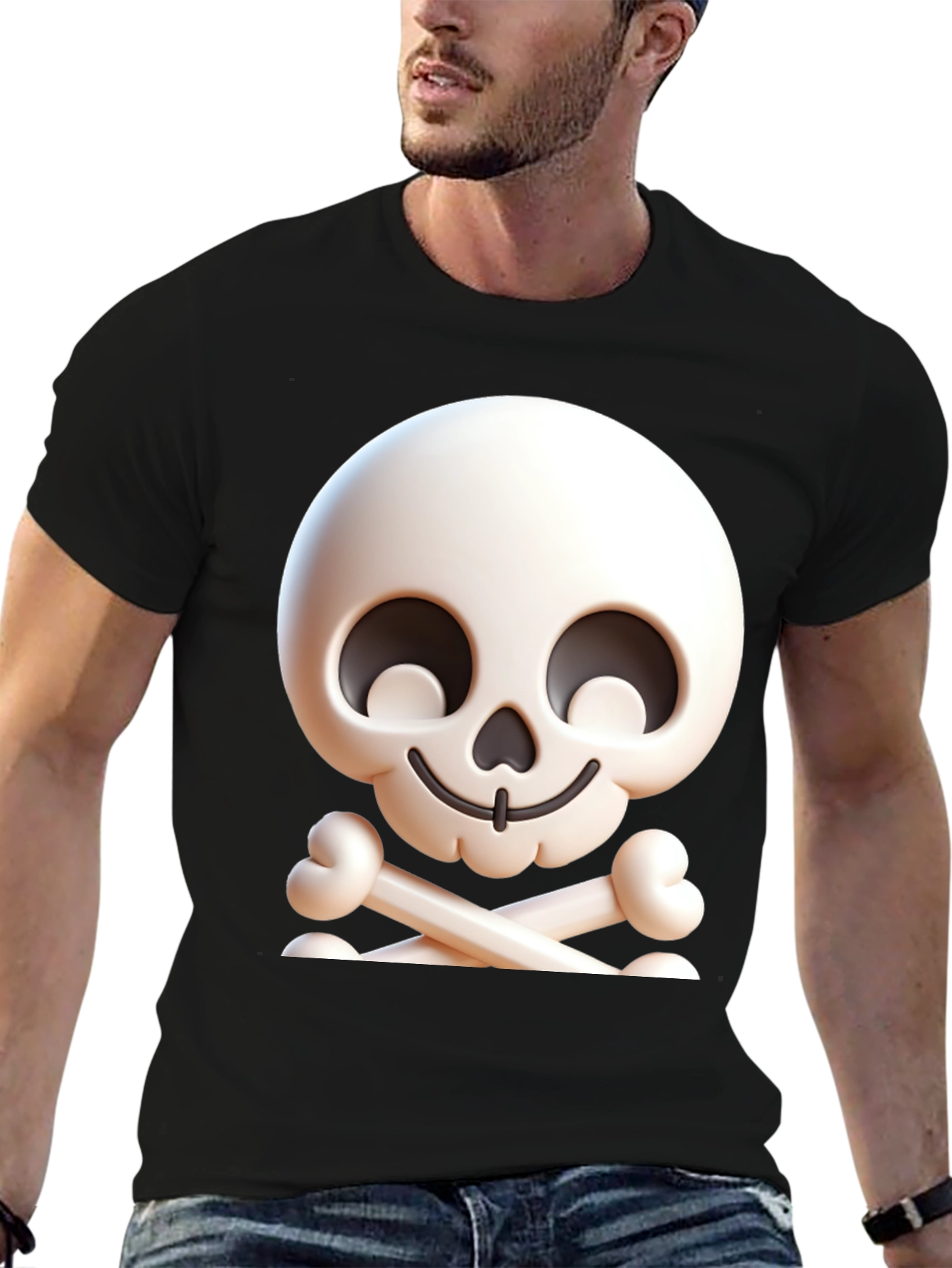 Cartoon Skull & Crossbones Graphic Black T-Shirt